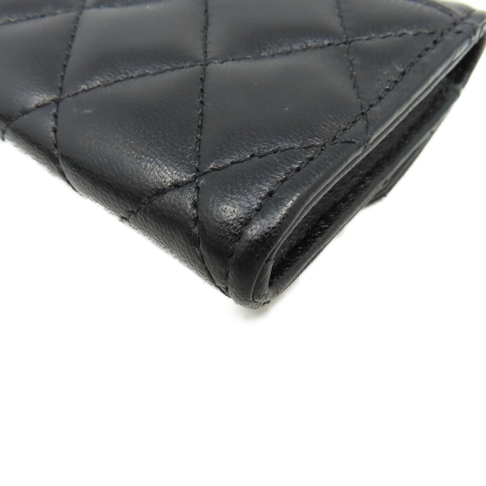 CHANEL 菱格羊皮皮革Card Case金扣卡片套黑色