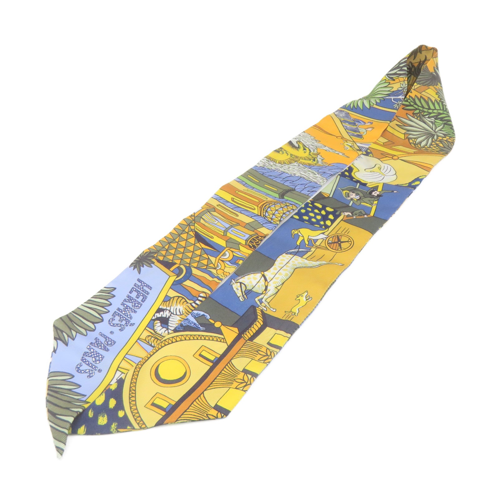 HERMES Silk Twilly Scarf Blue/Yellow/Color