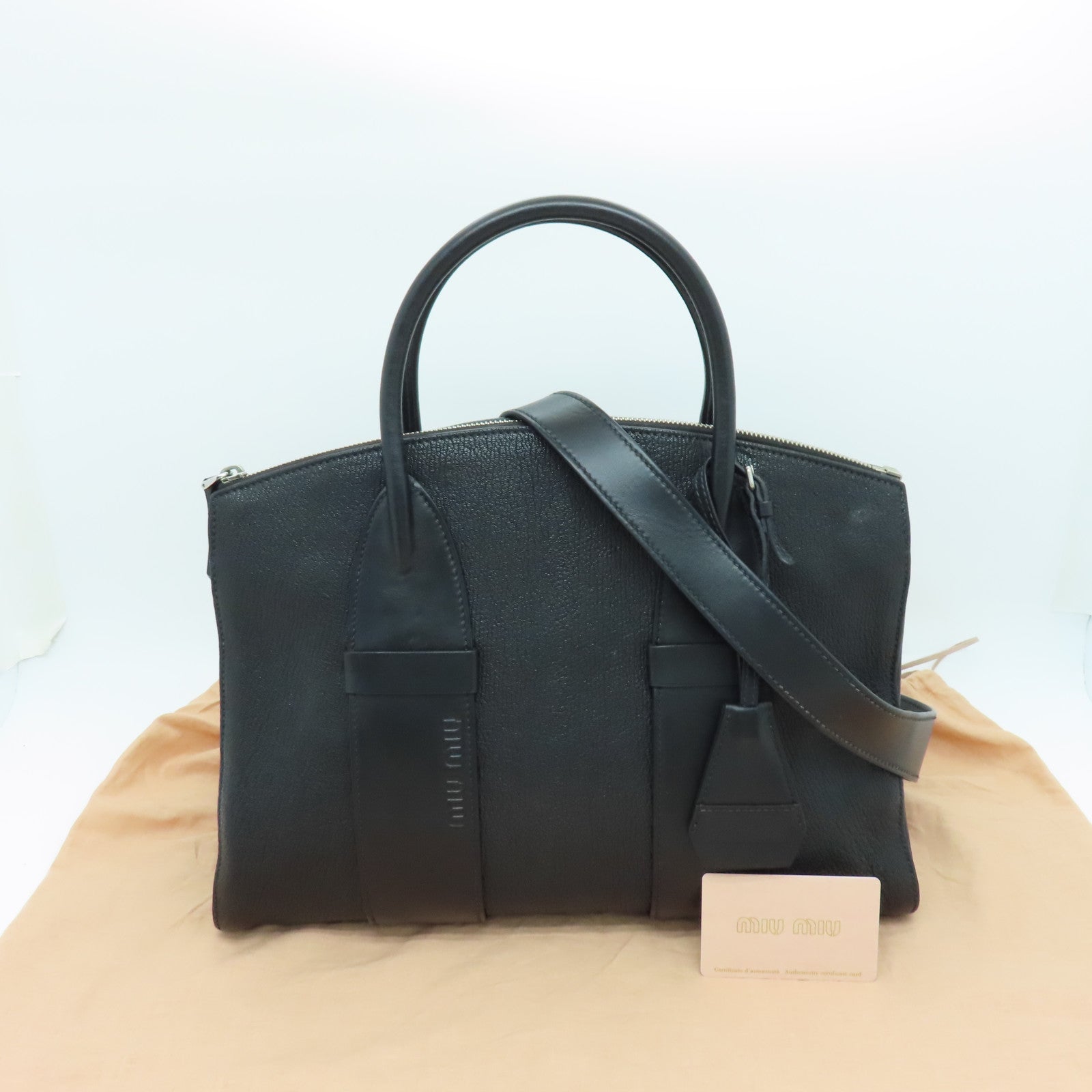 Miu Miu 牛皮皮革2way Shoulder Bag银扣手挽肩背两用袋黑色