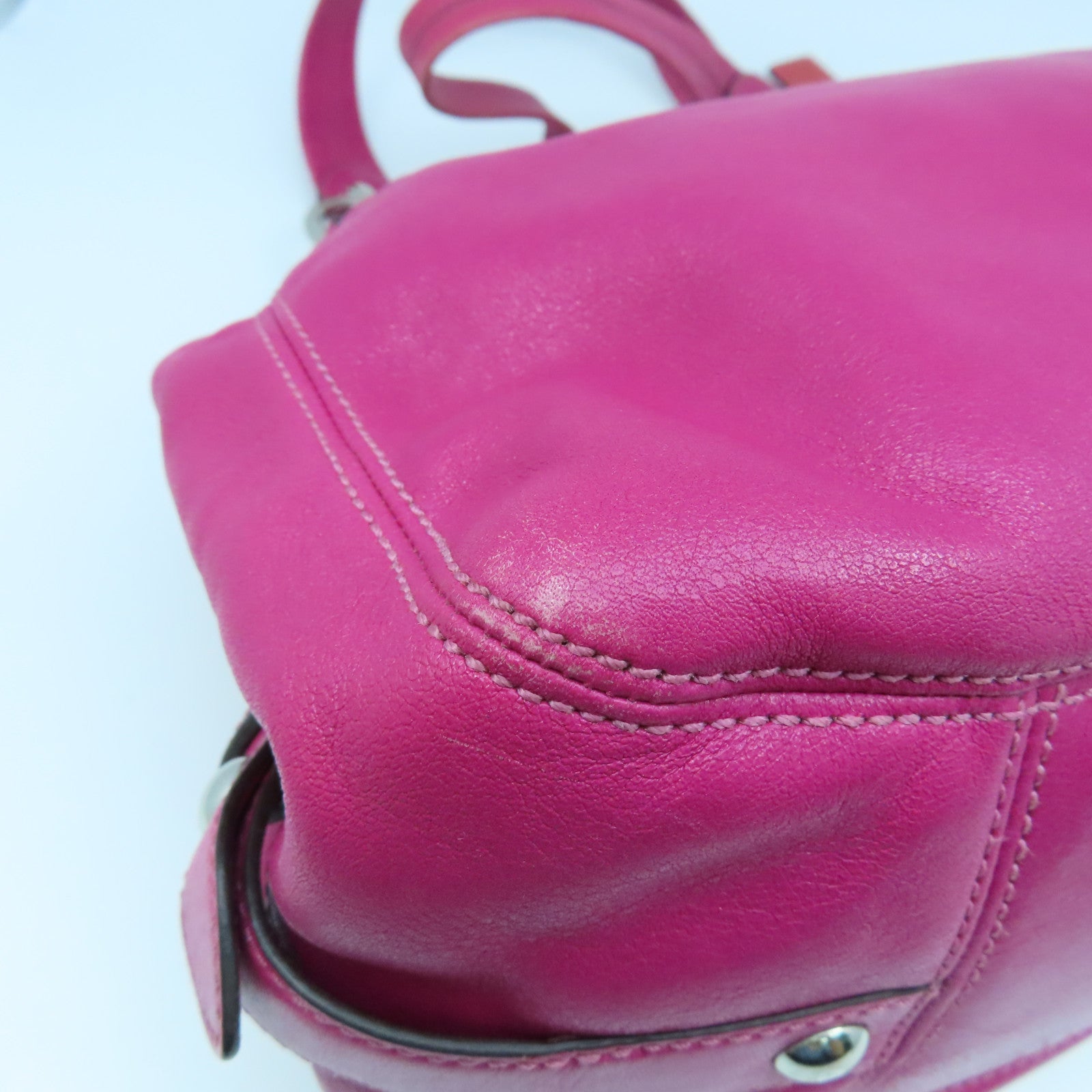 COACH 皮革Shoulder Bag銀扣肩背袋桃紅色