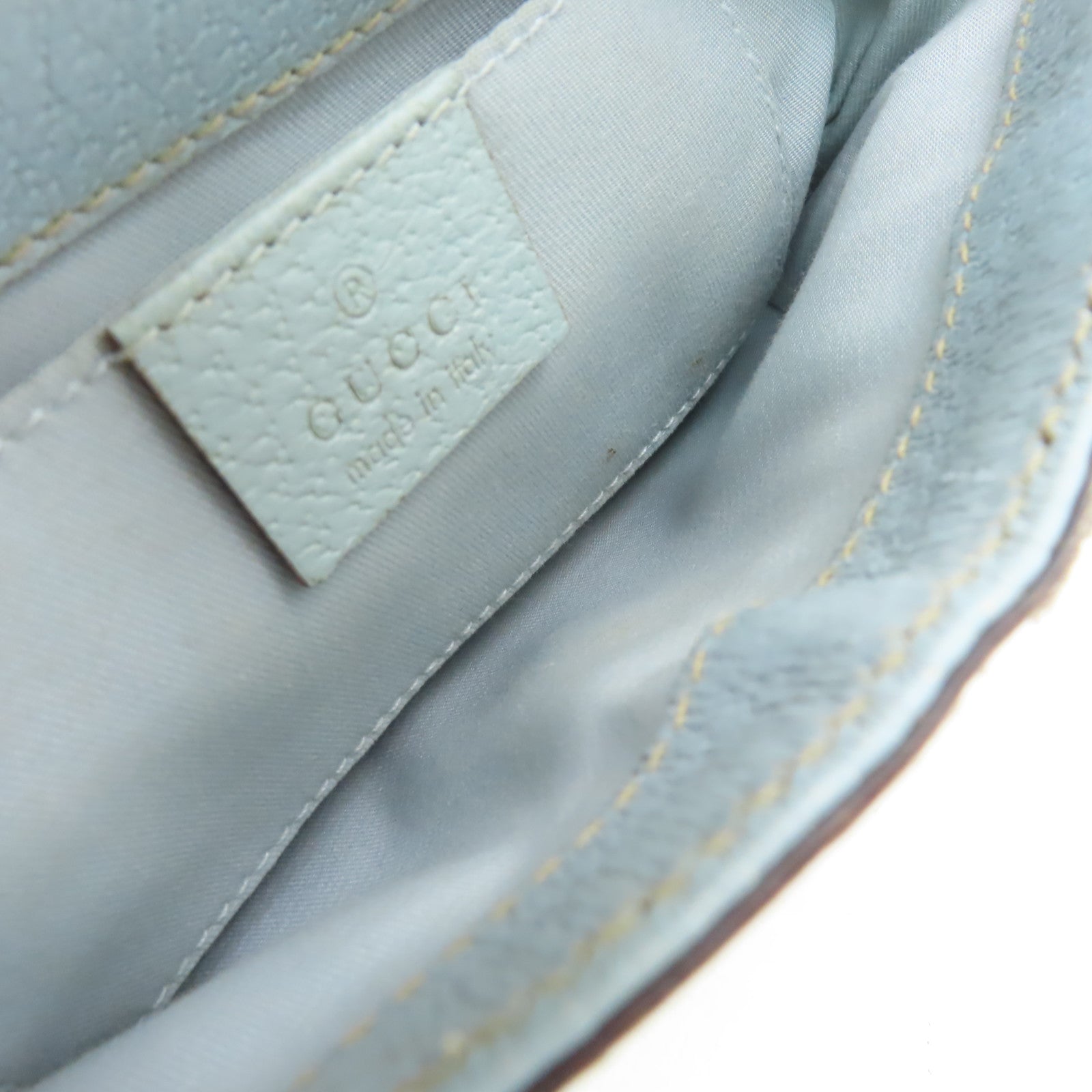 GUCCI 帆布Handbag銀扣手挽袋啡色/淺藍色