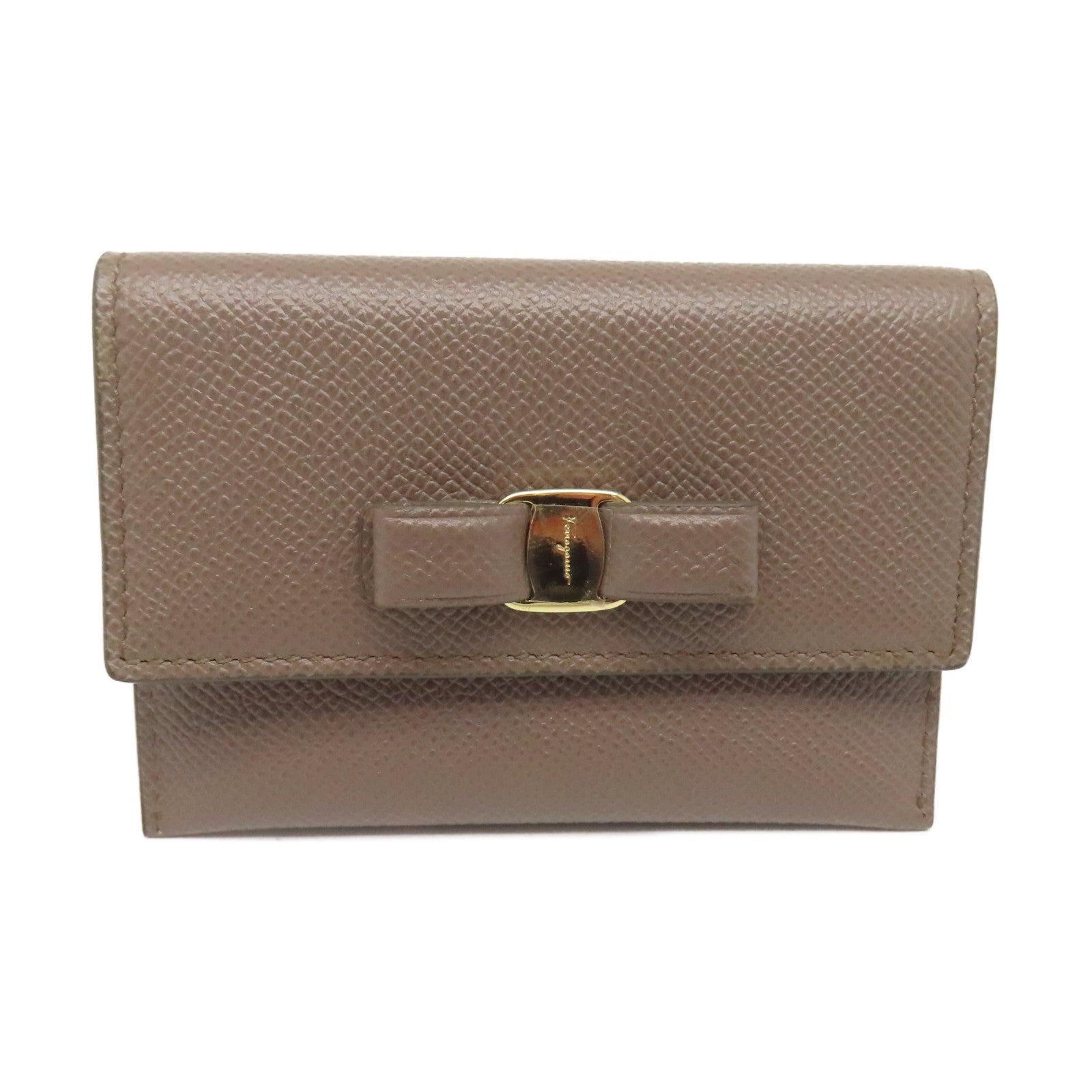 Salvatore Ferragamo 牛皮皮革Card Case金扣卡片套褐色