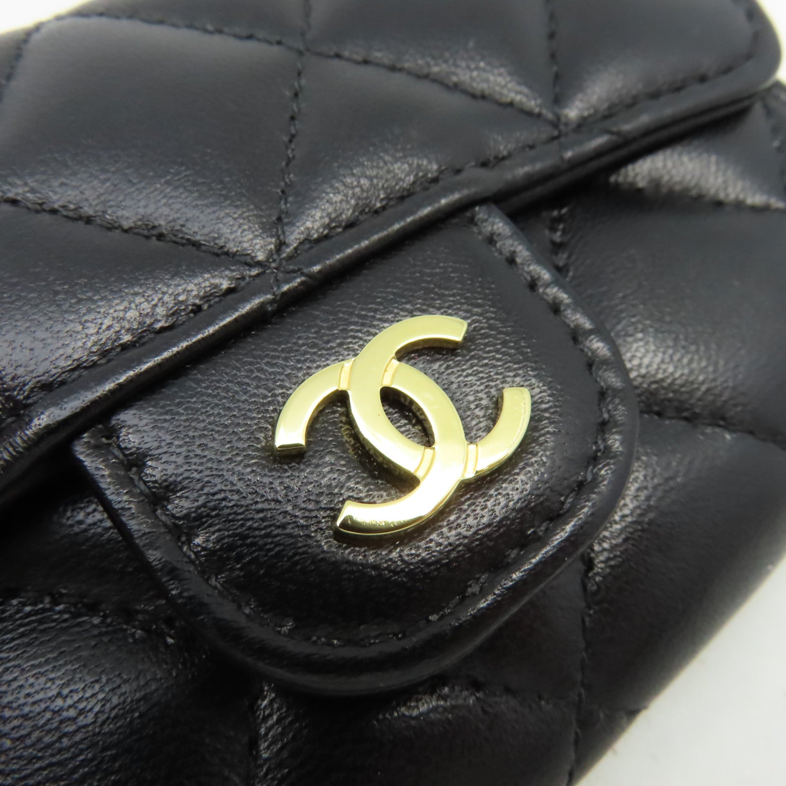 CHANEL 菱格羊皮皮革Card Case金扣卡片套黑色
