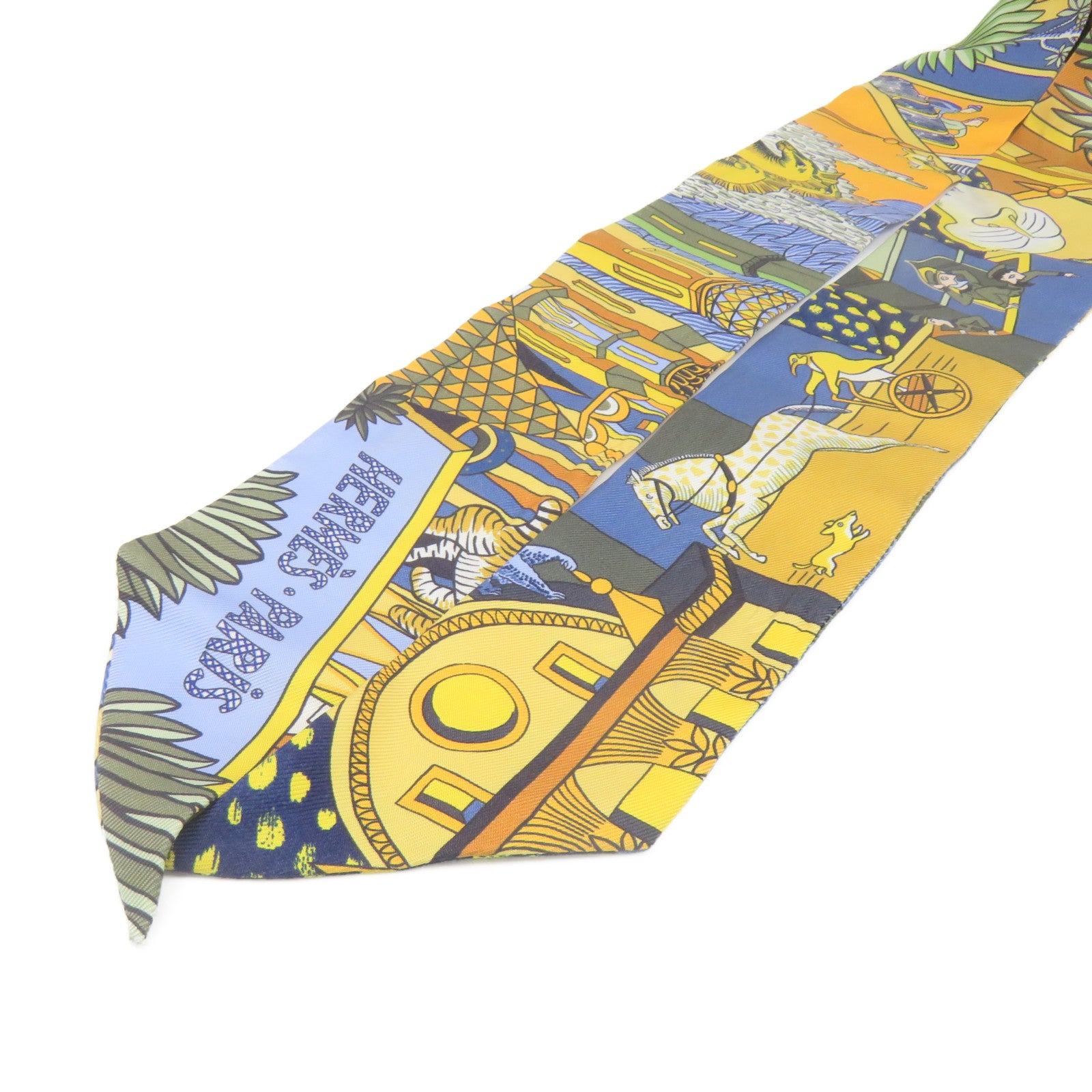 HERMES Silk Twilly Scarf Blue/Yellow/Color