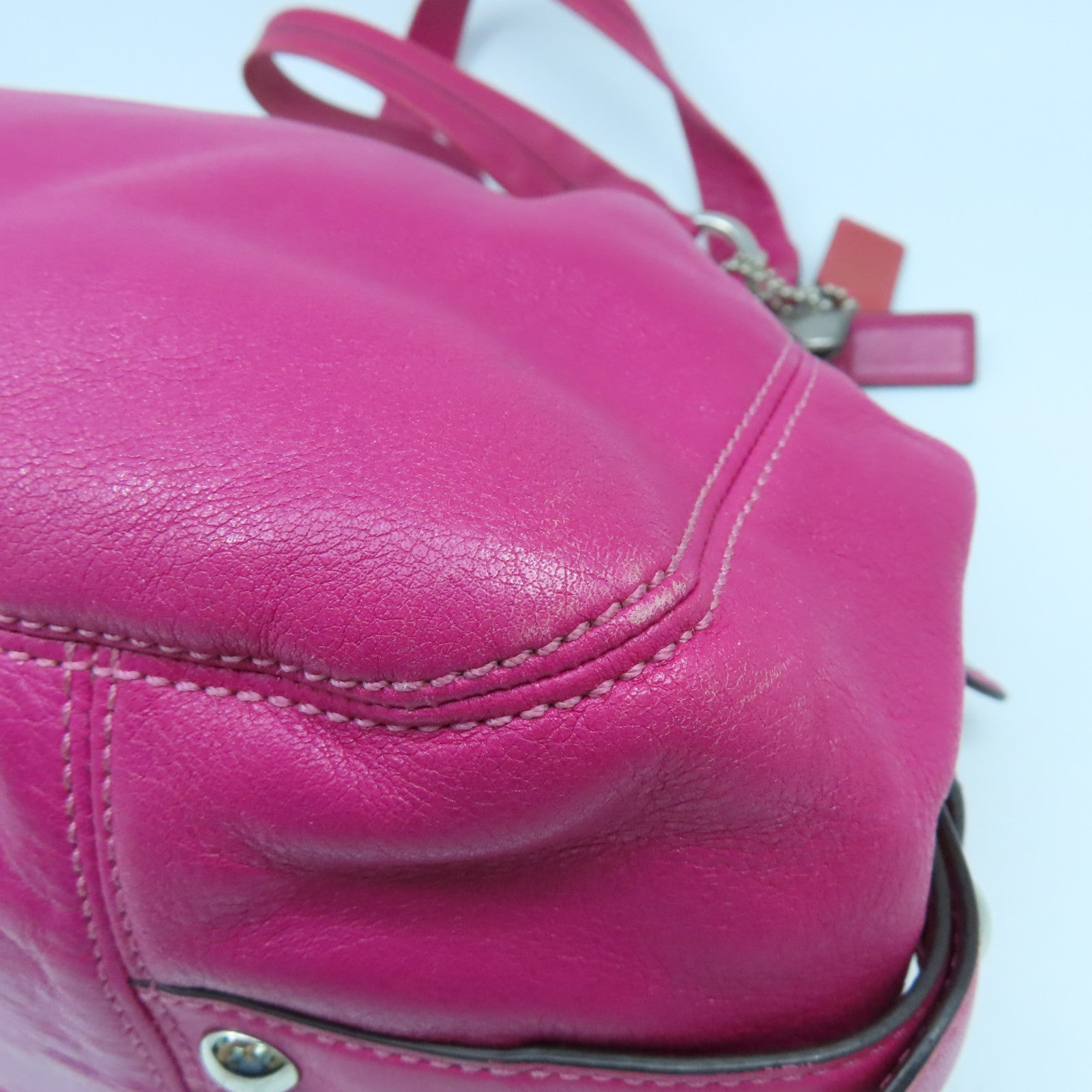 COACH 皮革Shoulder Bag銀扣肩背袋桃紅色