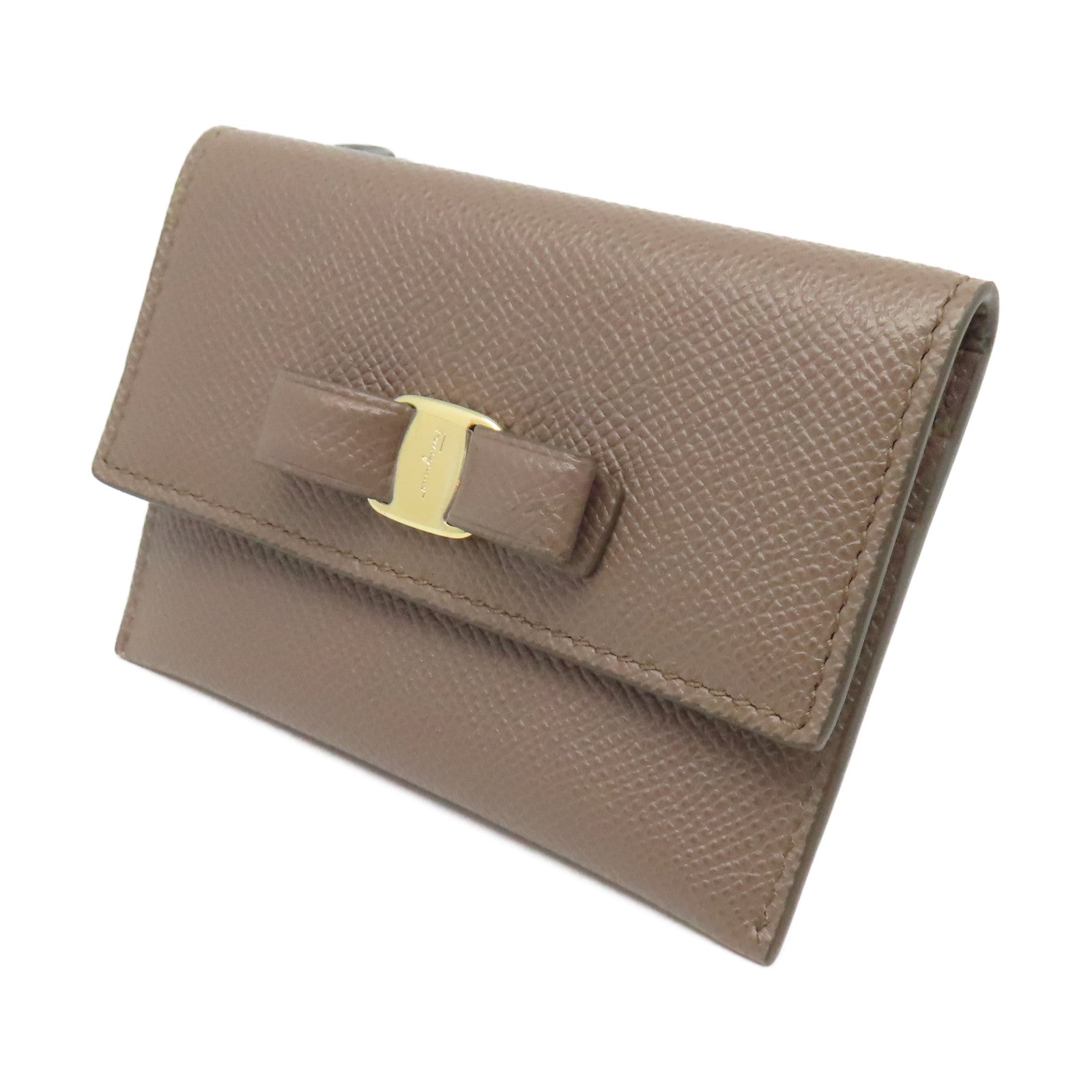 Salvatore Ferragamo 牛皮皮革Card Case金扣卡片套褐色