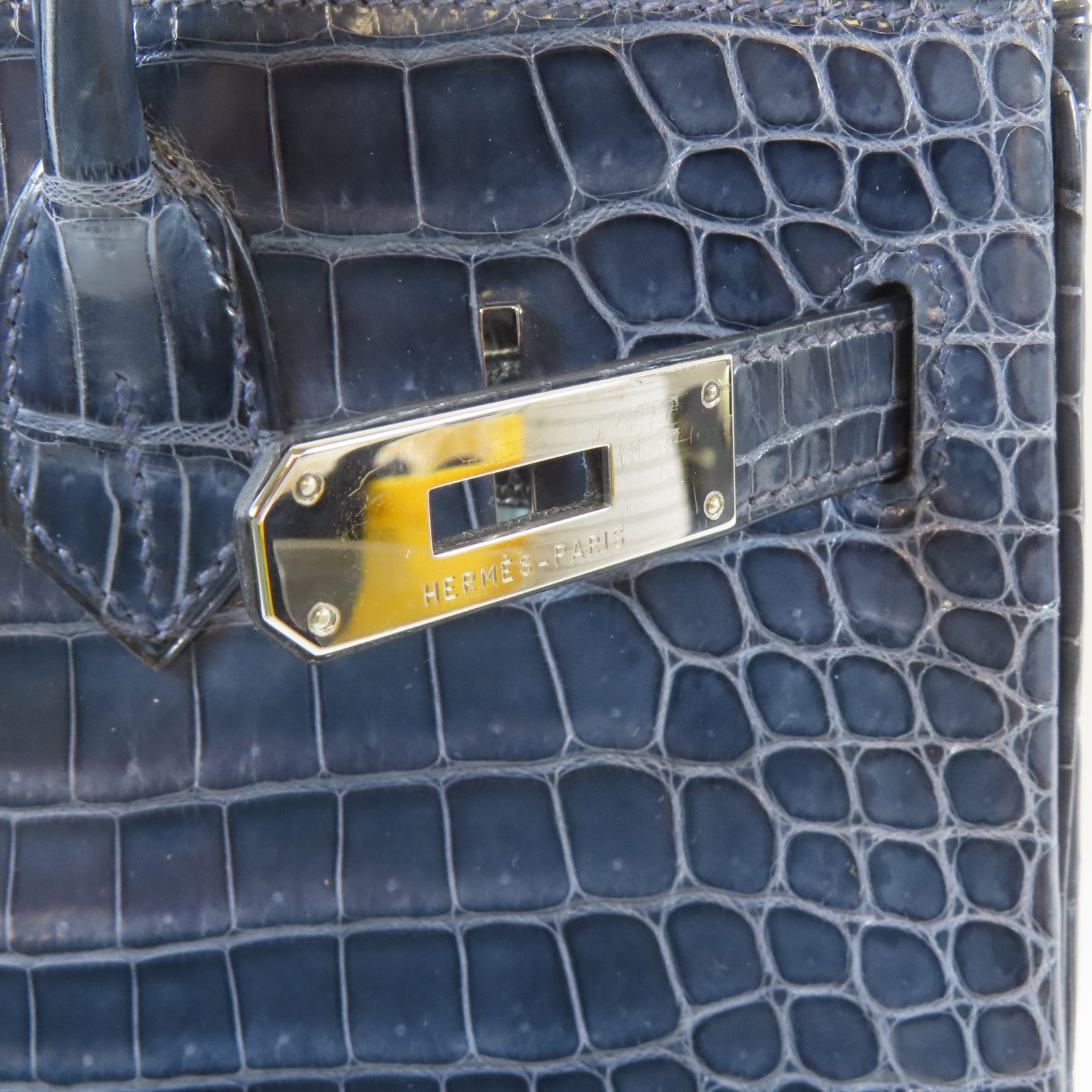 HERMES 鱷魚皮革Birkin 30銀扣手挽袋藍色