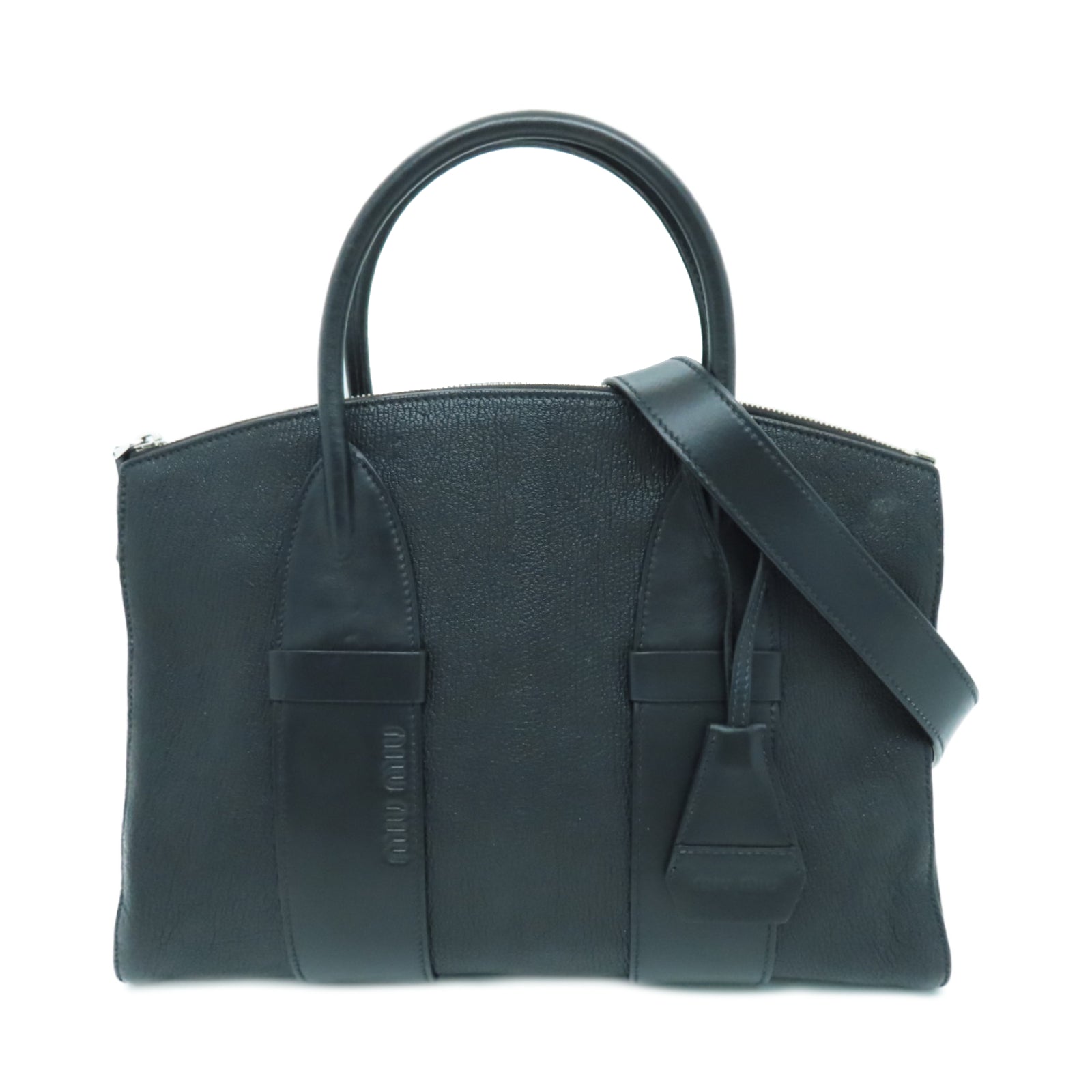 Miu Miu 牛皮皮革2way Shoulder Bag银扣手挽肩背两用袋黑色