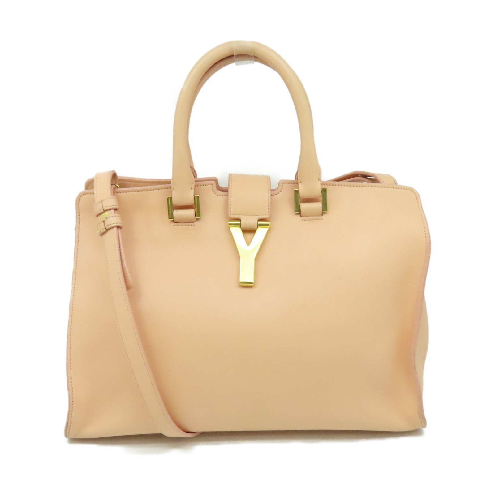 SAINT LAURENT 牛皮皮革2Way Shoulder Bag金扣手挽肩背兩用袋米色