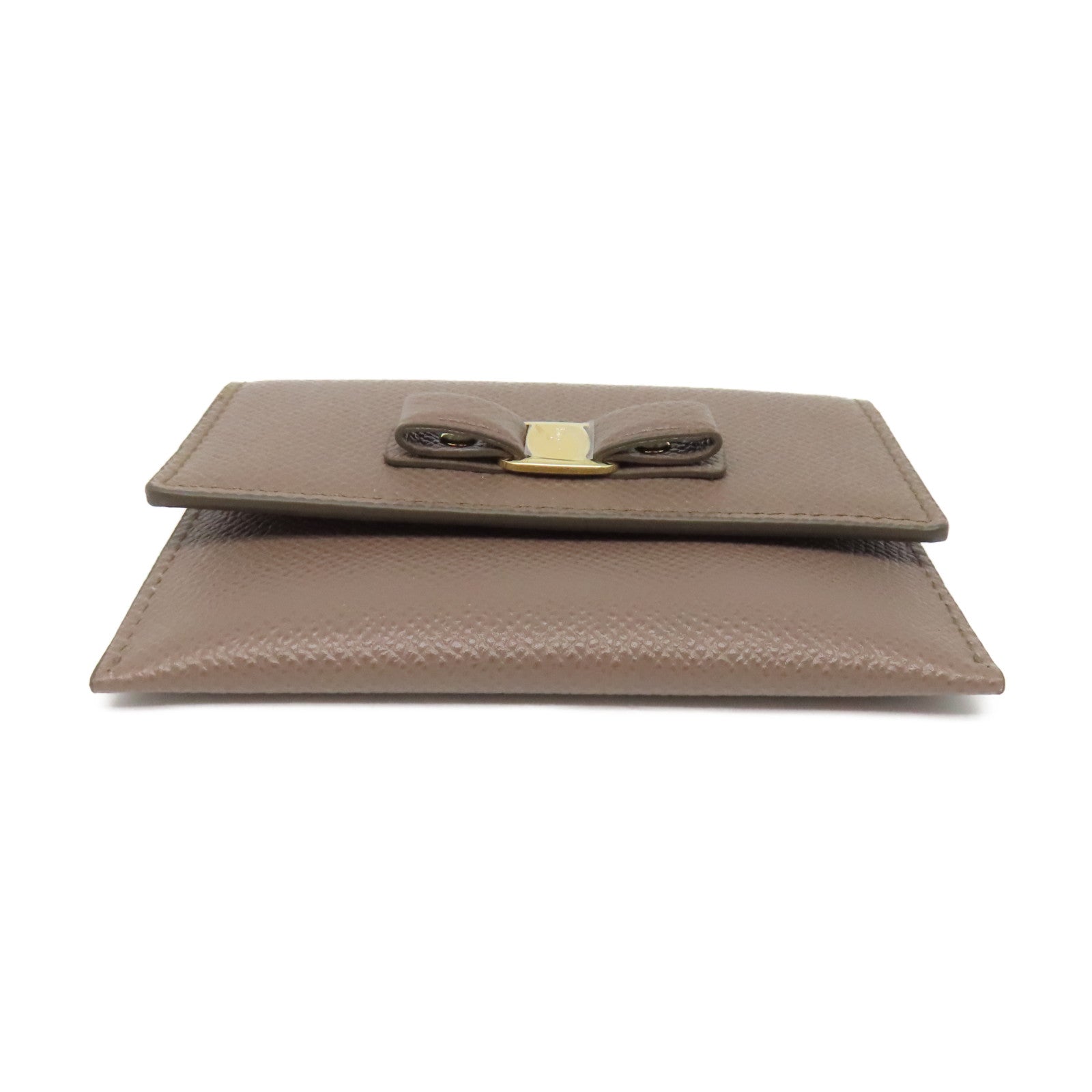 Salvatore Ferragamo 牛皮皮革Card Case金扣卡片套褐色