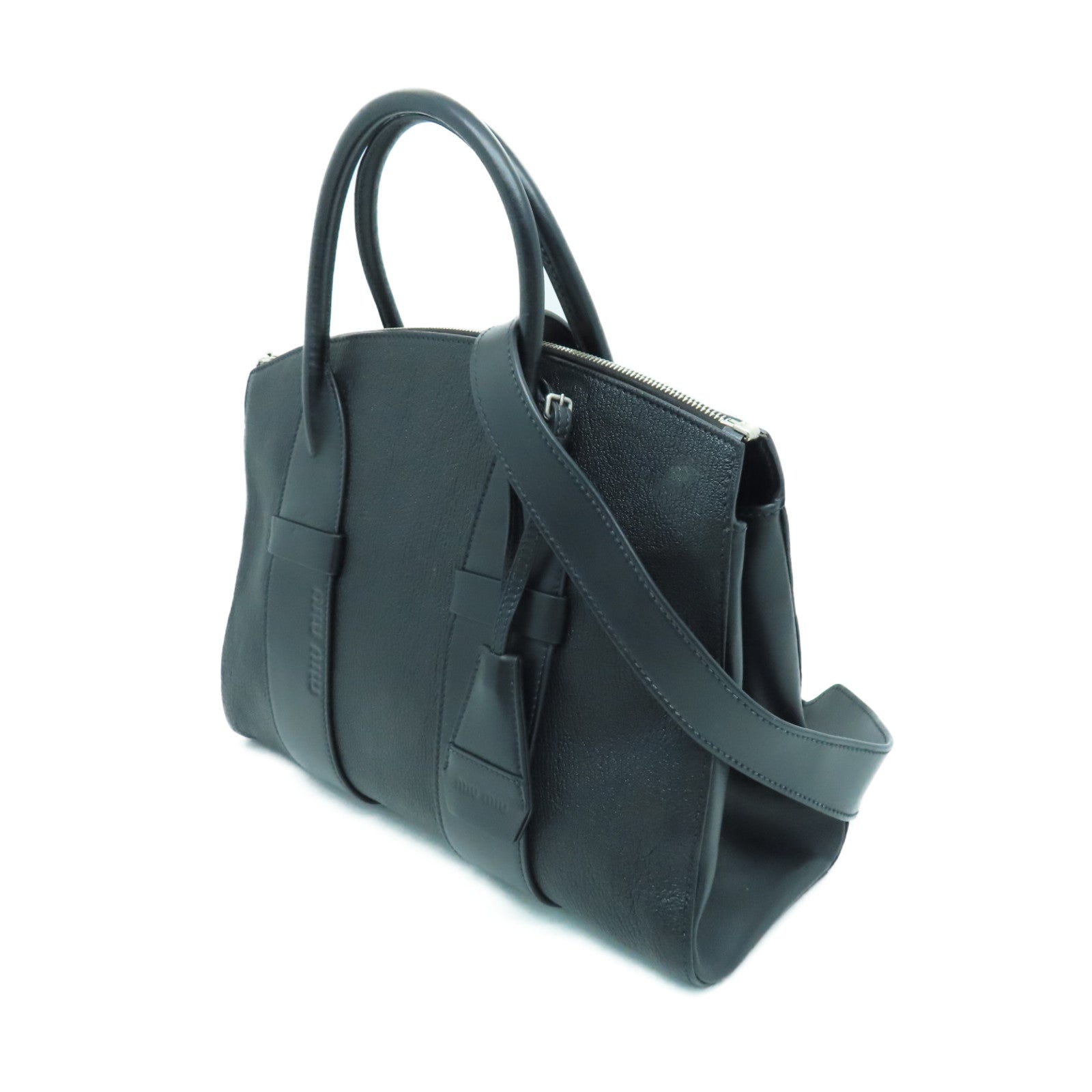 Miu Miu 牛皮皮革2way Shoulder Bag银扣手挽肩背两用袋黑色