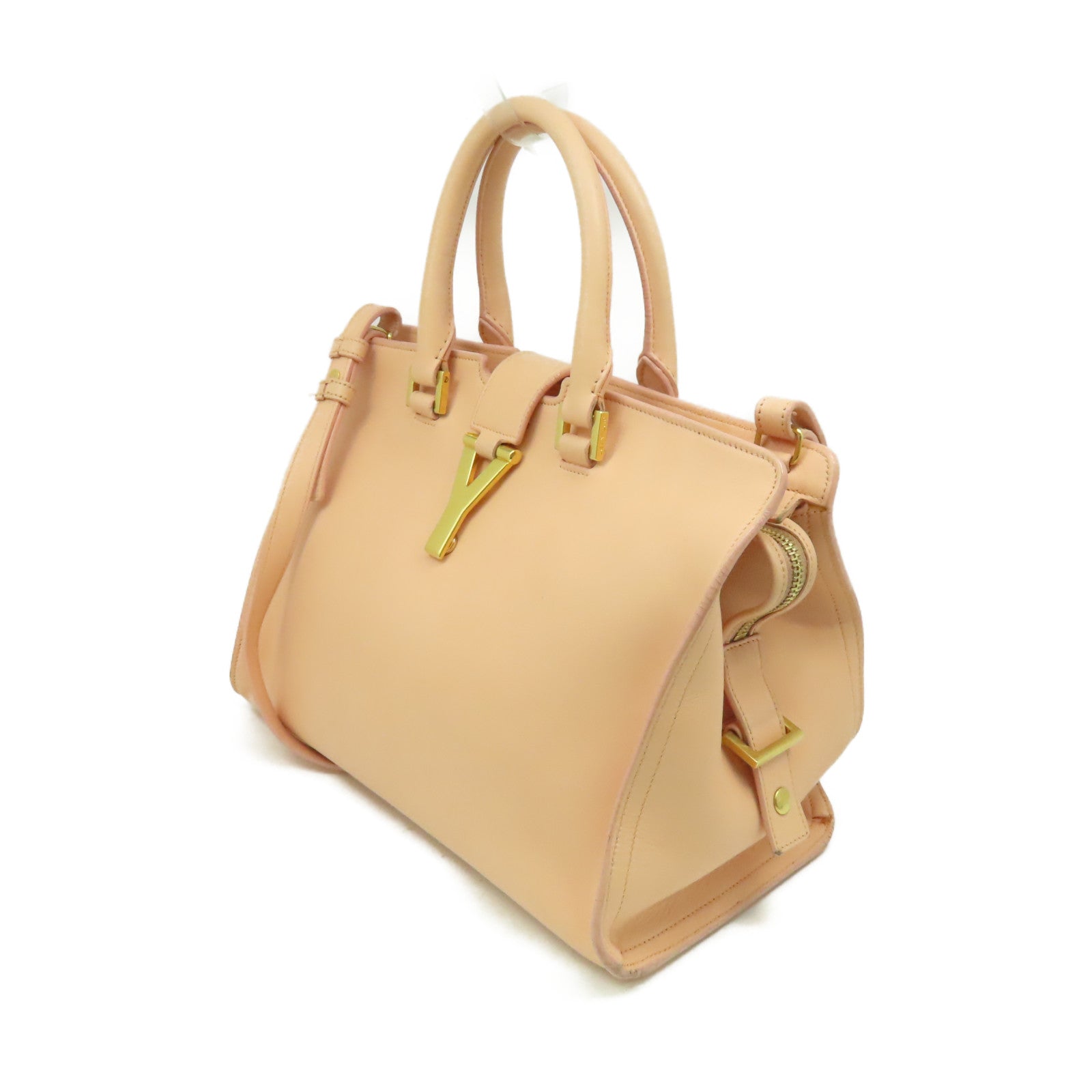 SAINT LAURENT 牛皮皮革2Way Shoulder Bag金扣手挽肩背兩用袋米色