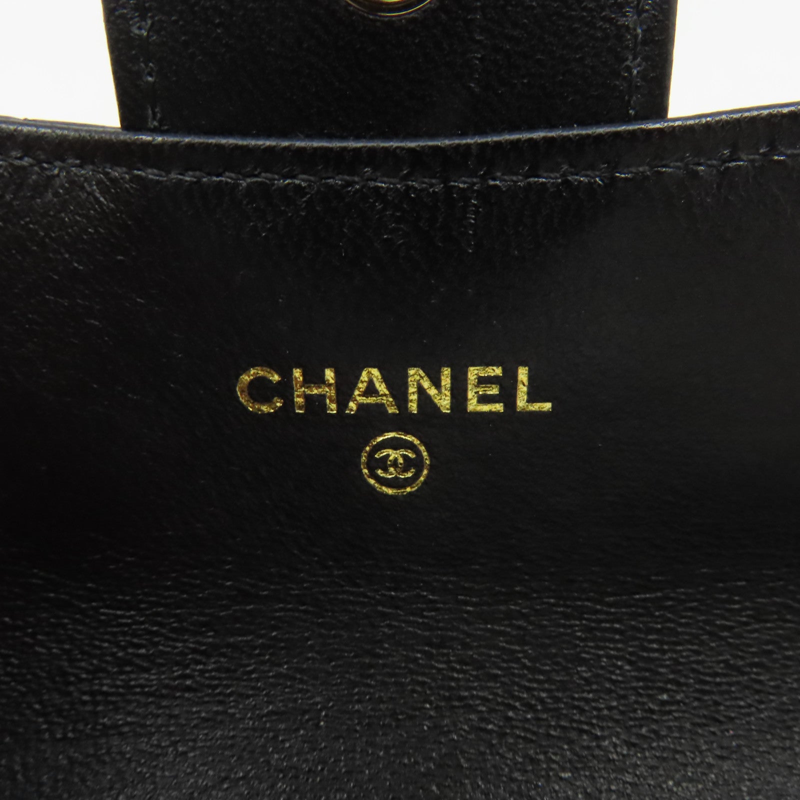 CHANEL 菱格羊皮皮革Card Case金扣卡片套黑色