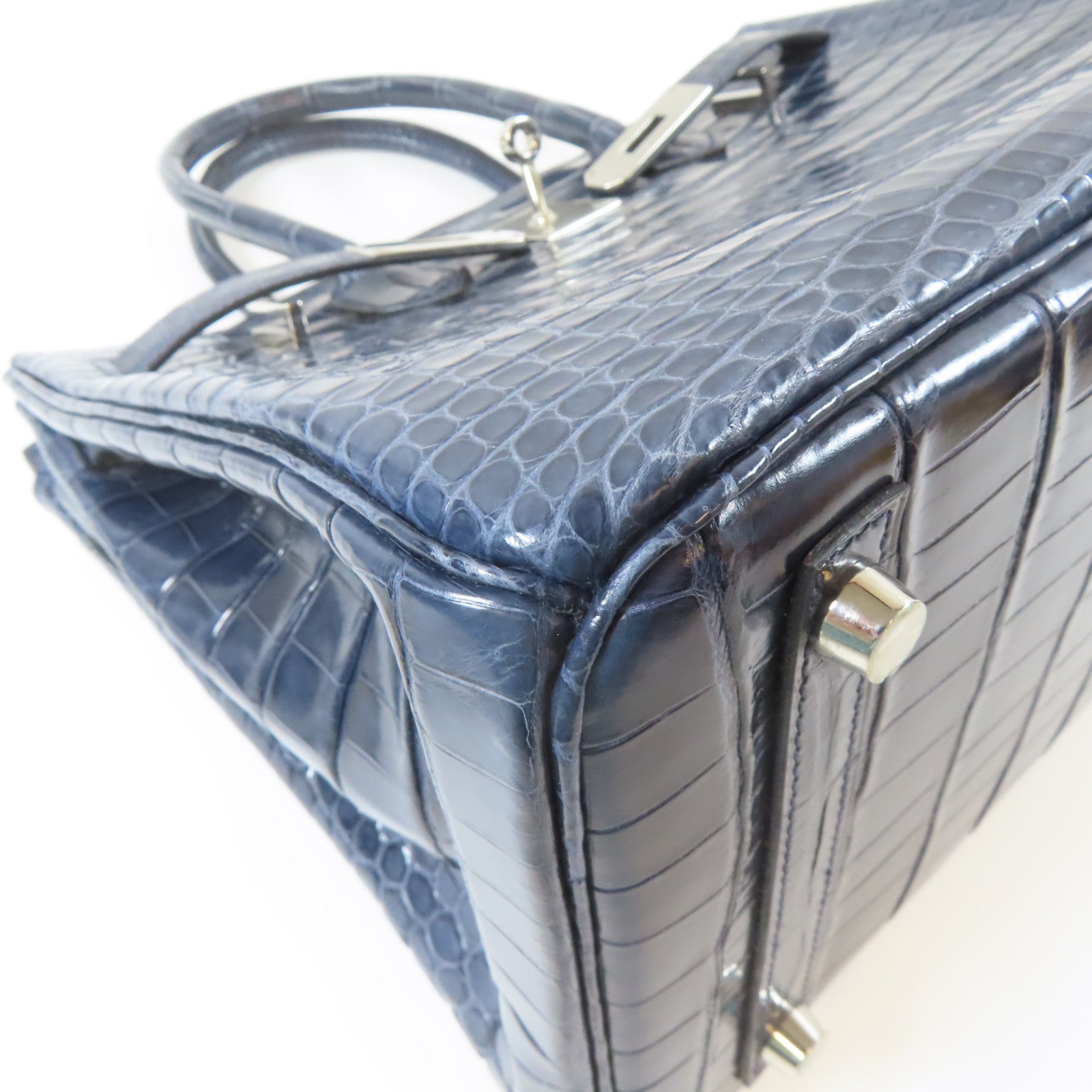 HERMES 鱷魚皮革Birkin 30銀扣手挽袋藍色