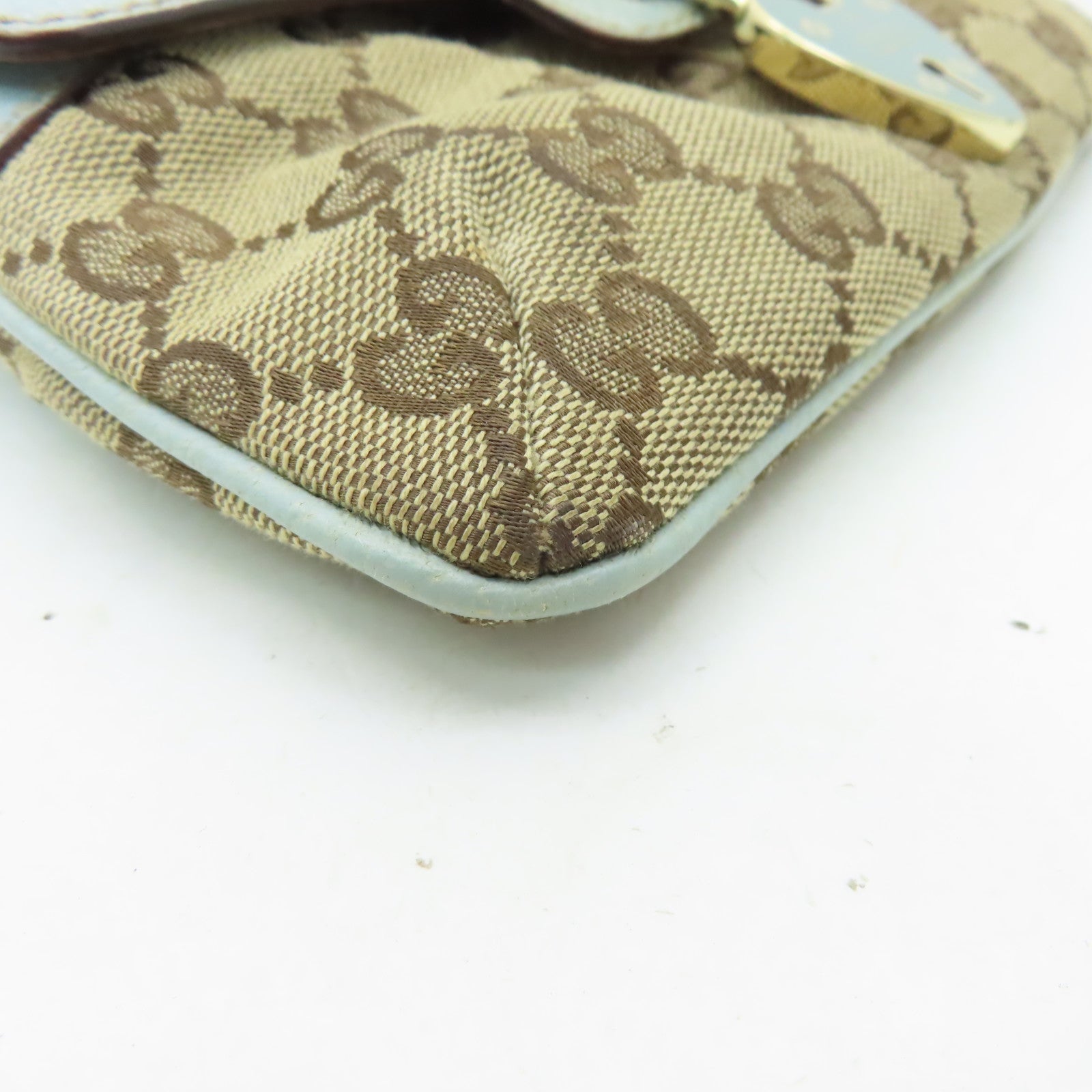 GUCCI 帆布Handbag銀扣手挽袋啡色/淺藍色