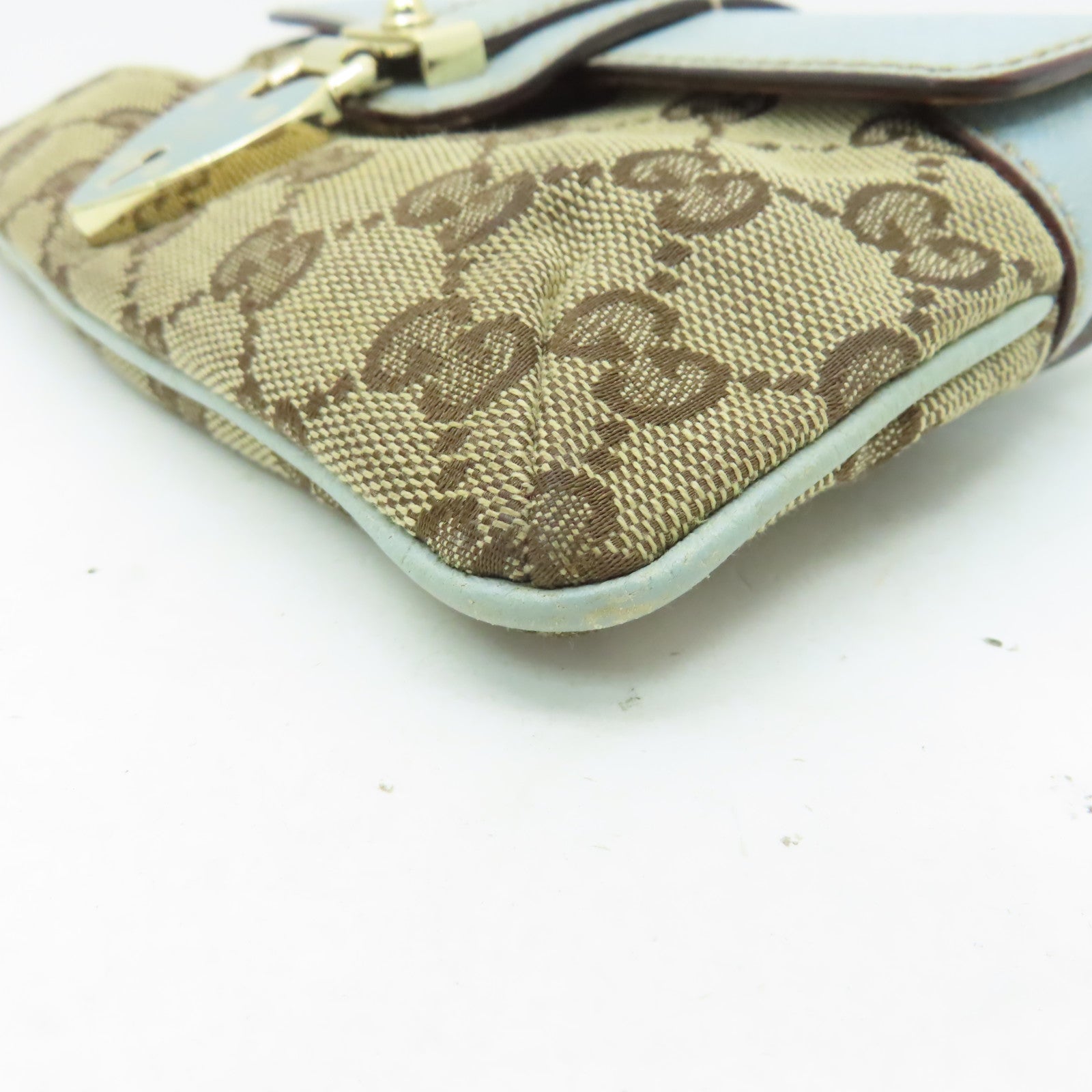 GUCCI 帆布Handbag銀扣手挽袋啡色/淺藍色