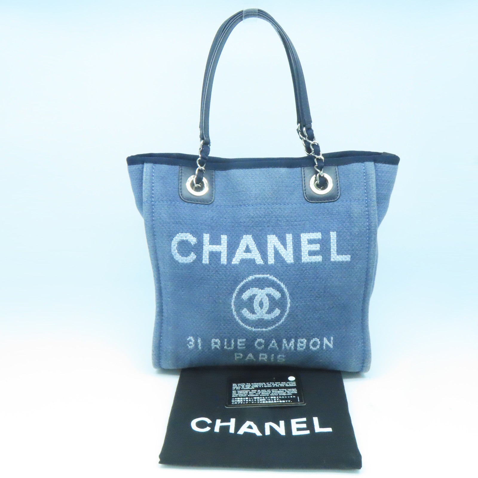 CHANEL 帆布Shoulder Bag银扣链带肩背袋蓝色