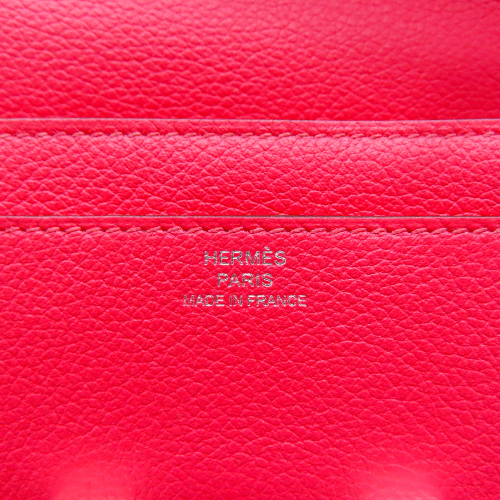 HERMES 牛皮皮革Constance Wallet銀扣長錢包杜鵑粉