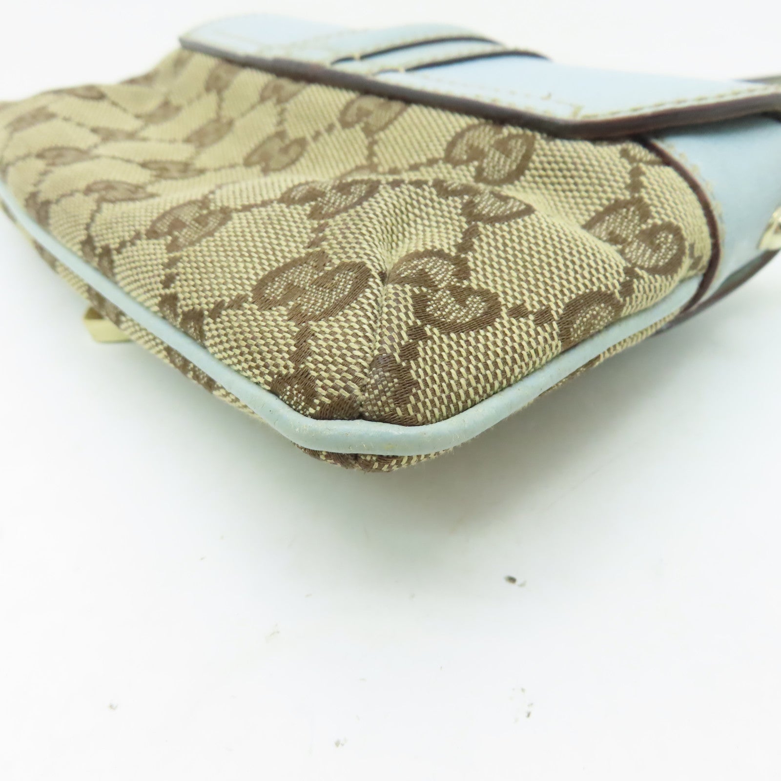 GUCCI 帆布Handbag銀扣手挽袋啡色/淺藍色
