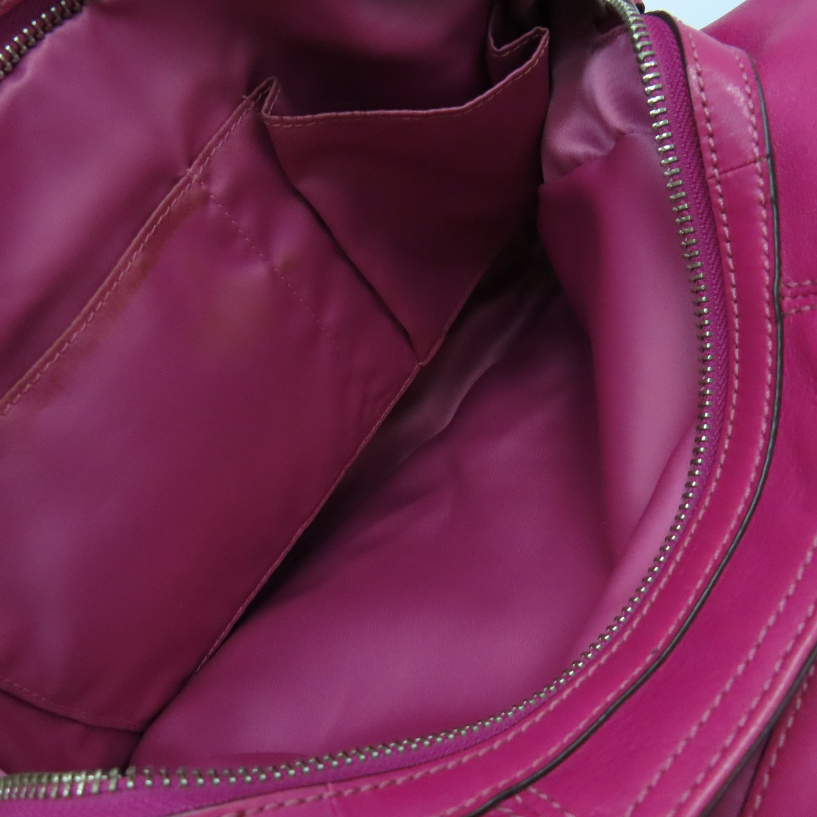 COACH 皮革Shoulder Bag銀扣肩背袋桃紅色