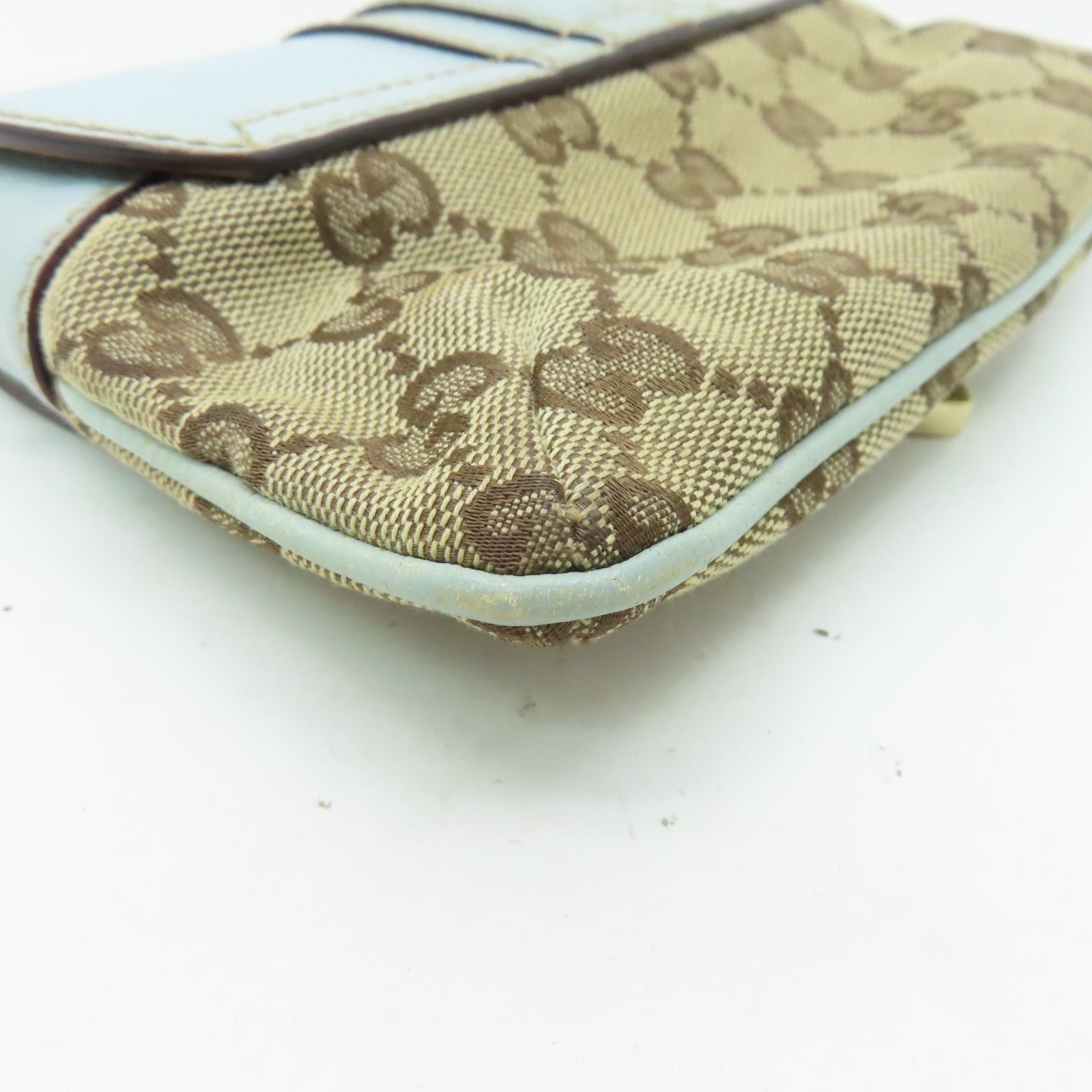 GUCCI 帆布Handbag銀扣手挽袋啡色/淺藍色