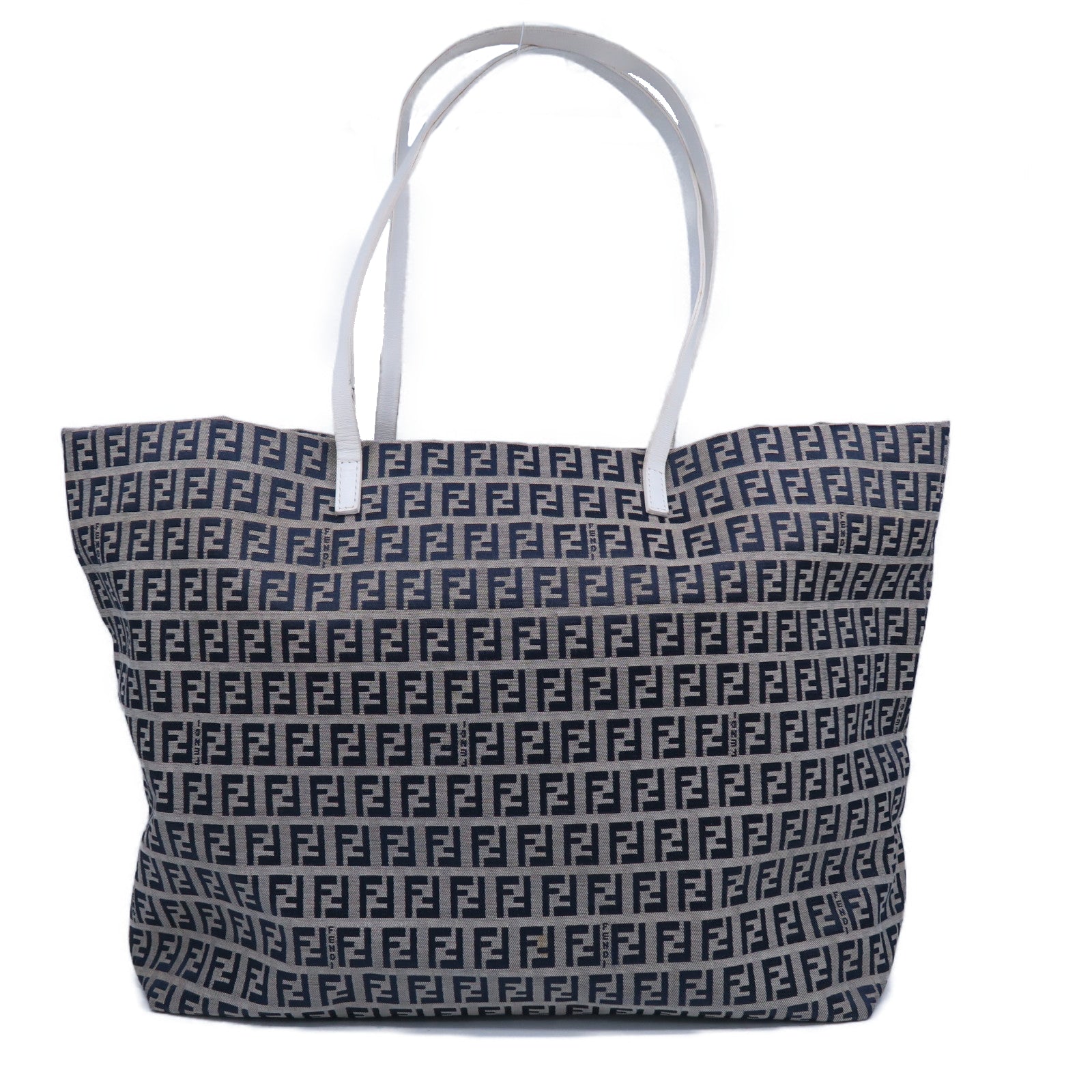 FENDI 帆布Tote Bag銀扣肩背袋灰色/藍色