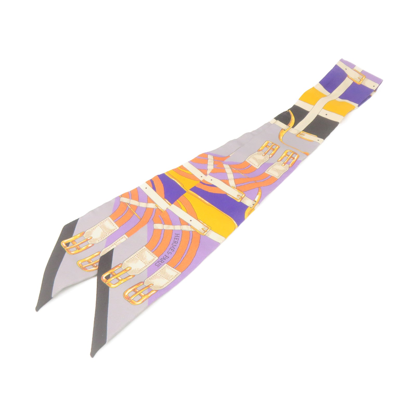 HERMES Silk Twilly Scarf Purple/Yellow/Black/Color