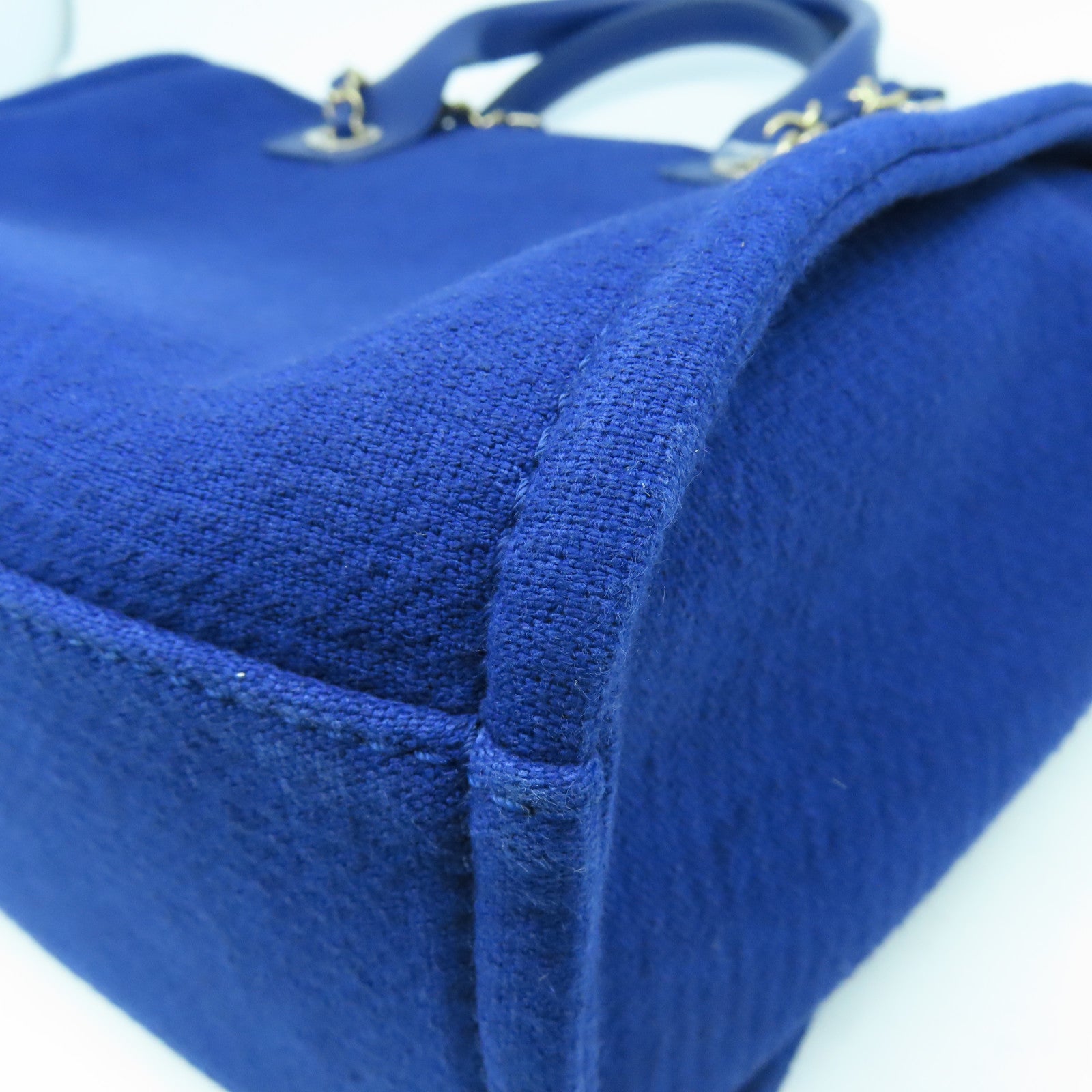 CHANEL 帆布Deauville銀扣手挽肩背兩用袋藍色