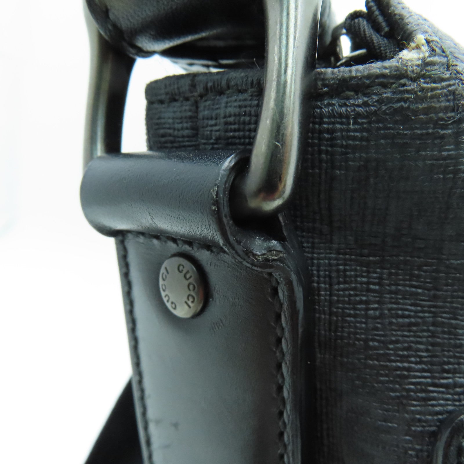 GUCCI 塗層帆布Shoulder Bag銀扣肩背袋黑色
