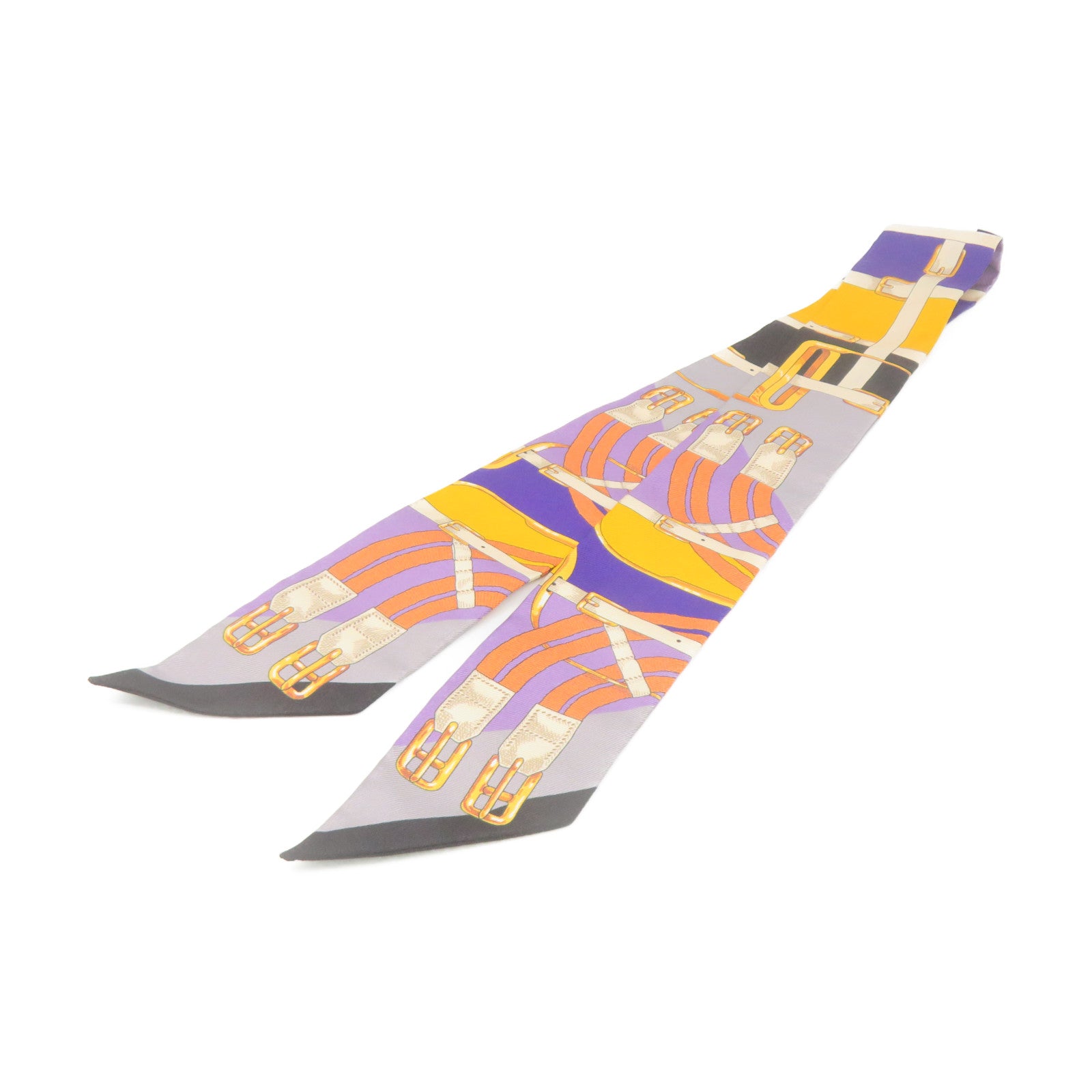 HERMES Silk Twilly Scarf Purple/Yellow/Black/Color