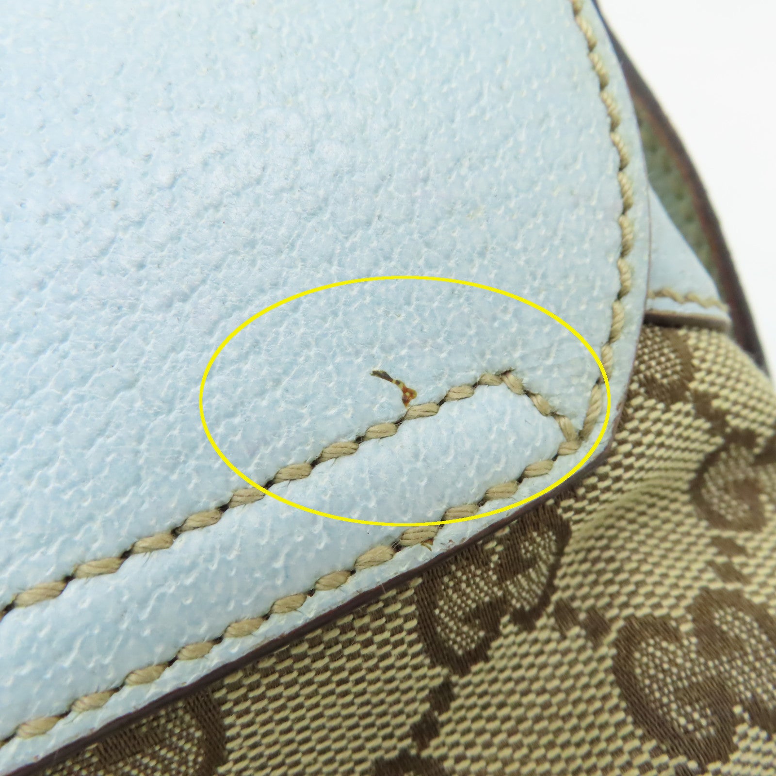 GUCCI 帆布Handbag銀扣手挽袋啡色/淺藍色