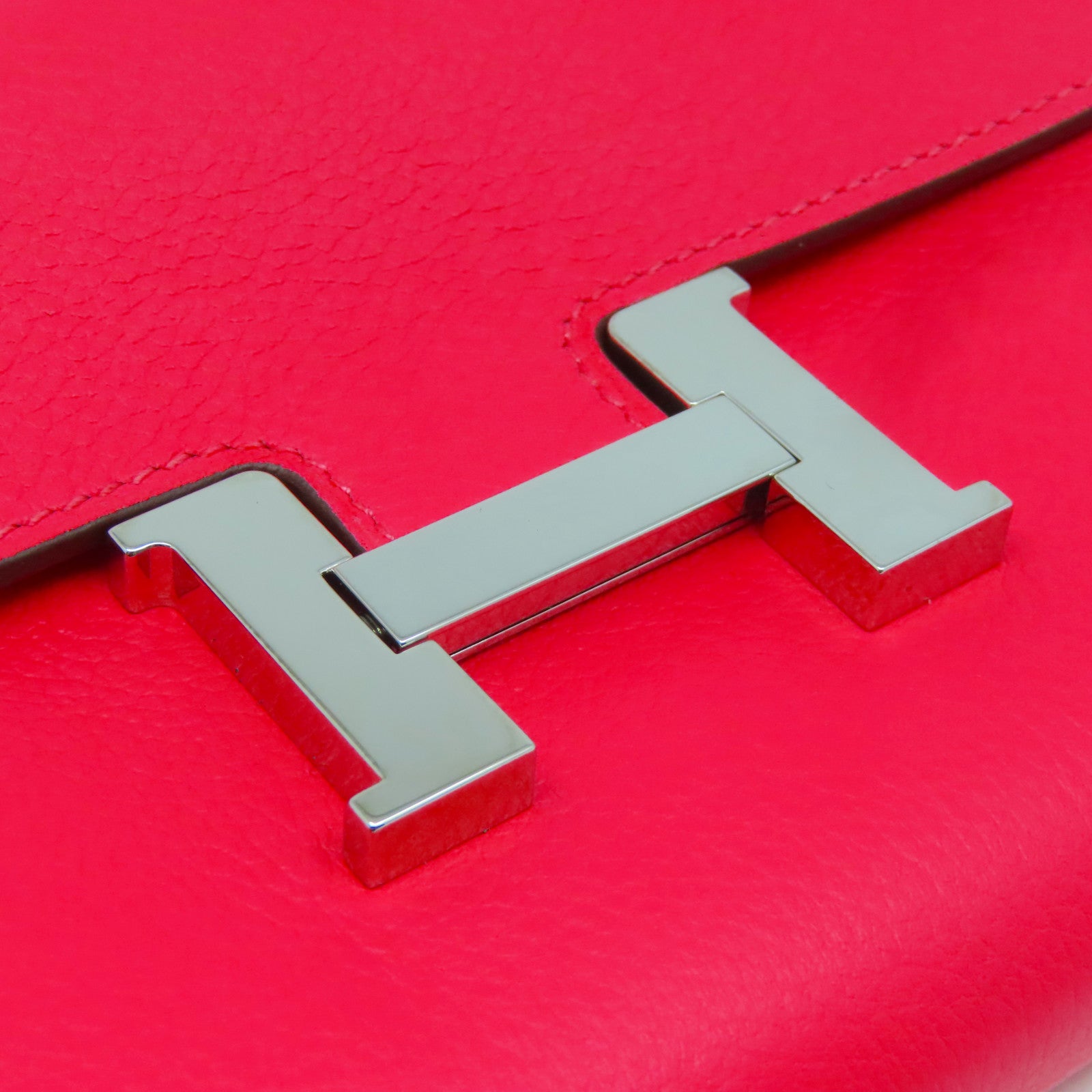 HERMES 牛皮皮革Constance Wallet銀扣長錢包杜鵑粉