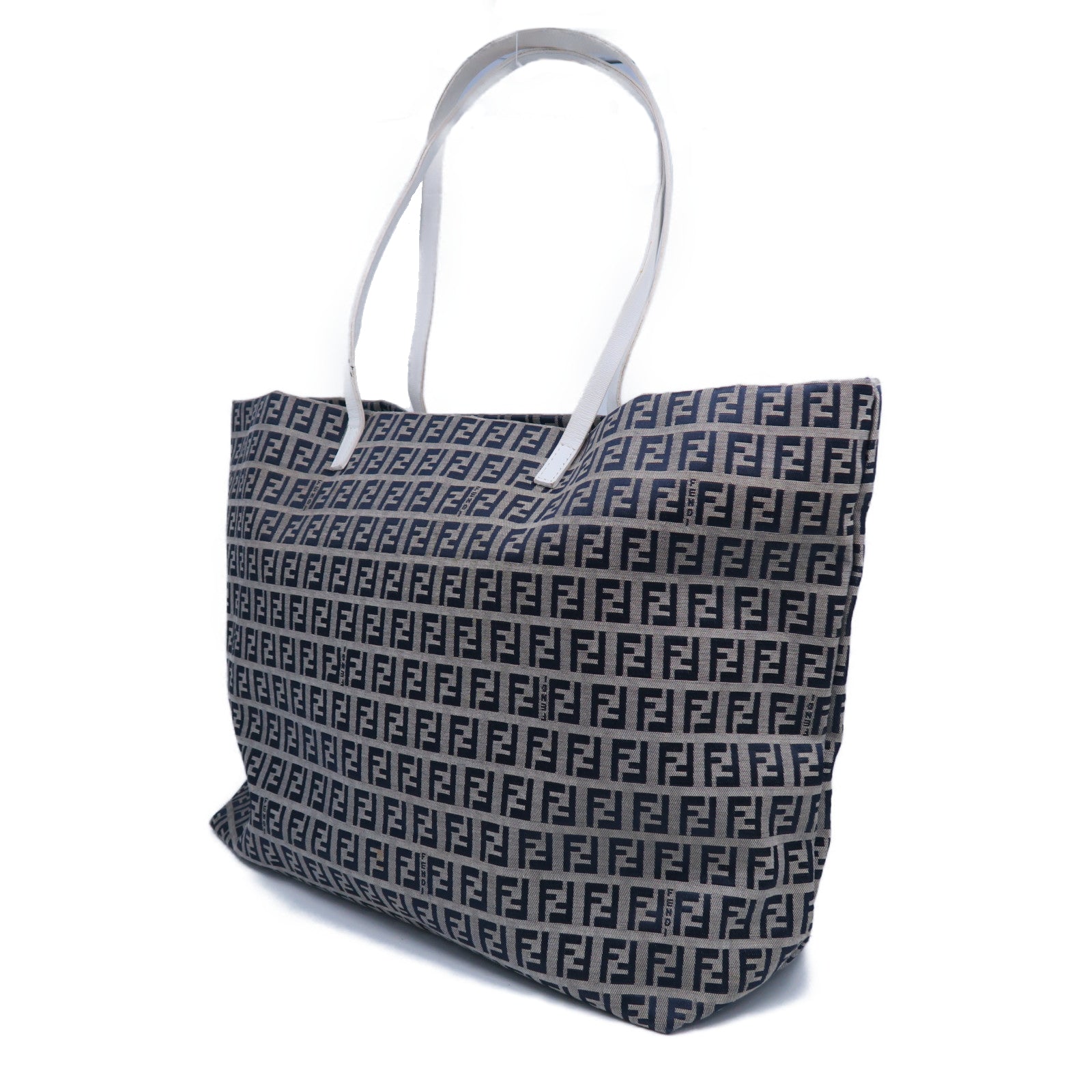 FENDI 帆布Tote Bag銀扣肩背袋灰色/藍色
