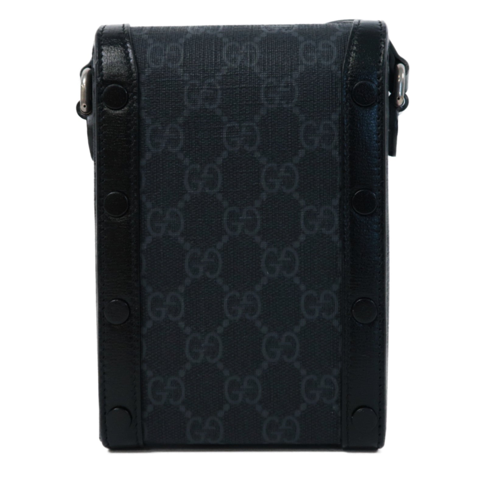 GUCCI 塗層帆布GG SUPREME銀扣肩背袋黑色