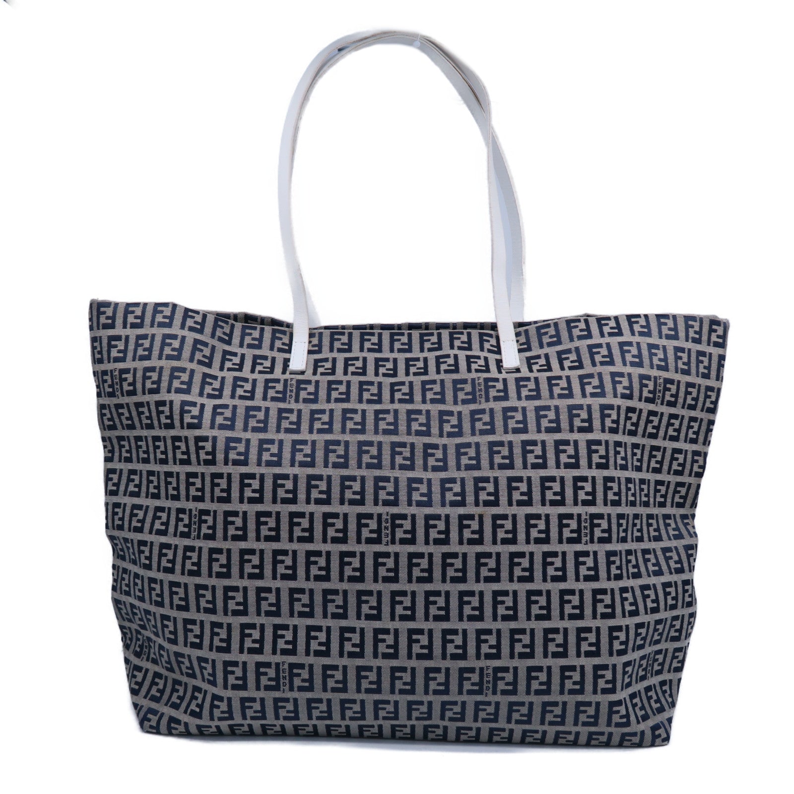 FENDI 帆布Tote Bag銀扣肩背袋灰色/藍色