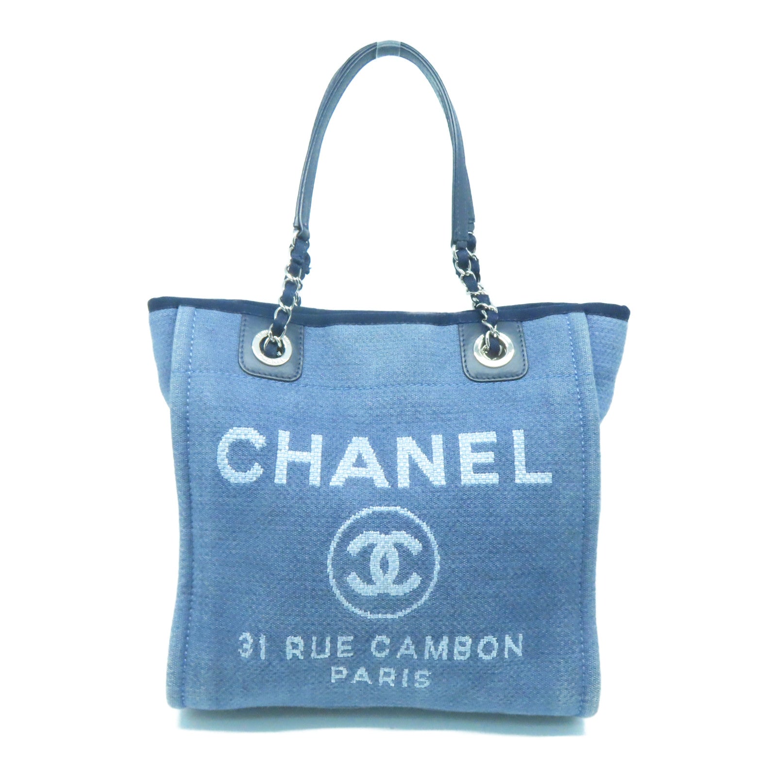 CHANEL 帆布Shoulder Bag银扣链带肩背袋蓝色