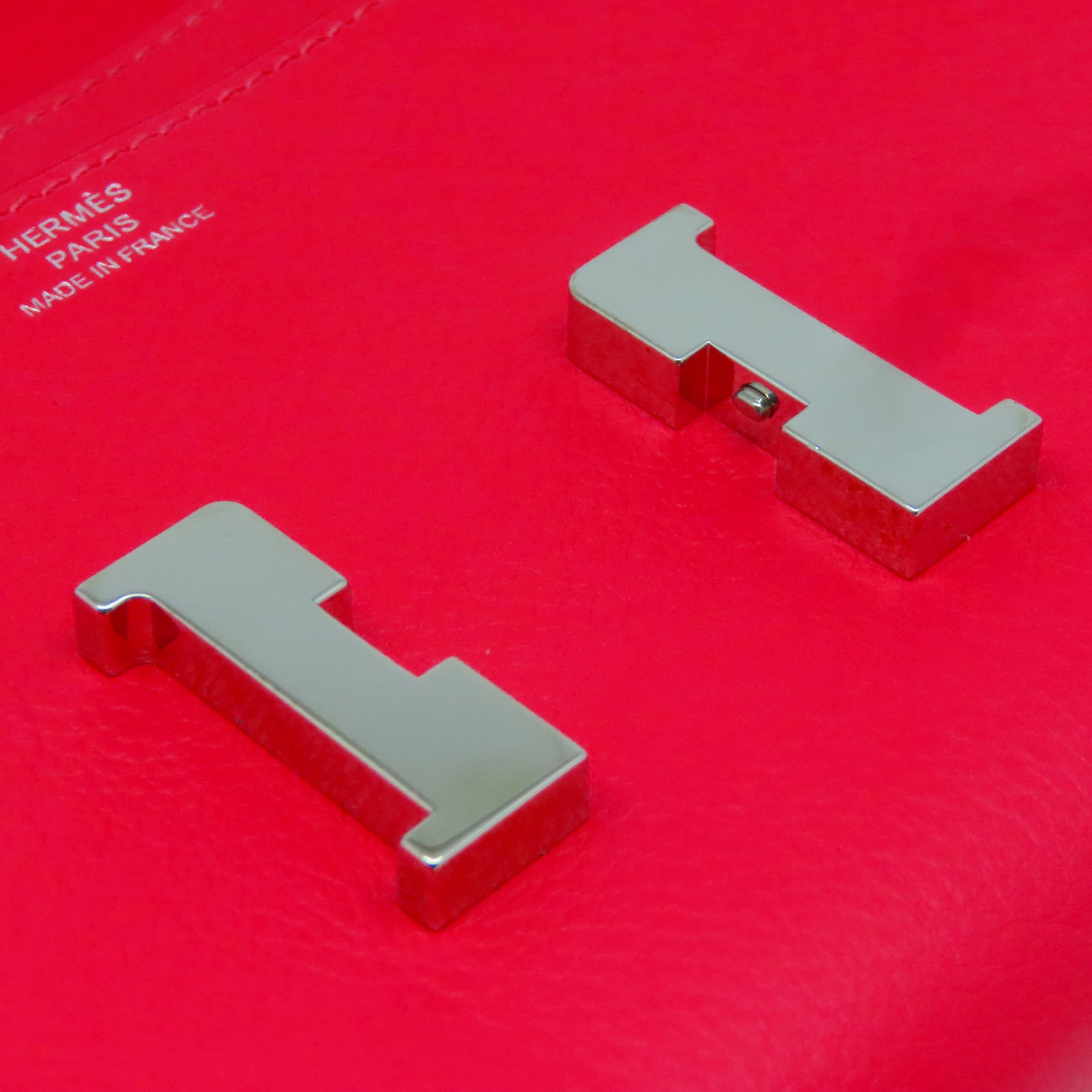 HERMES 牛皮皮革Constance Wallet銀扣長錢包杜鵑粉