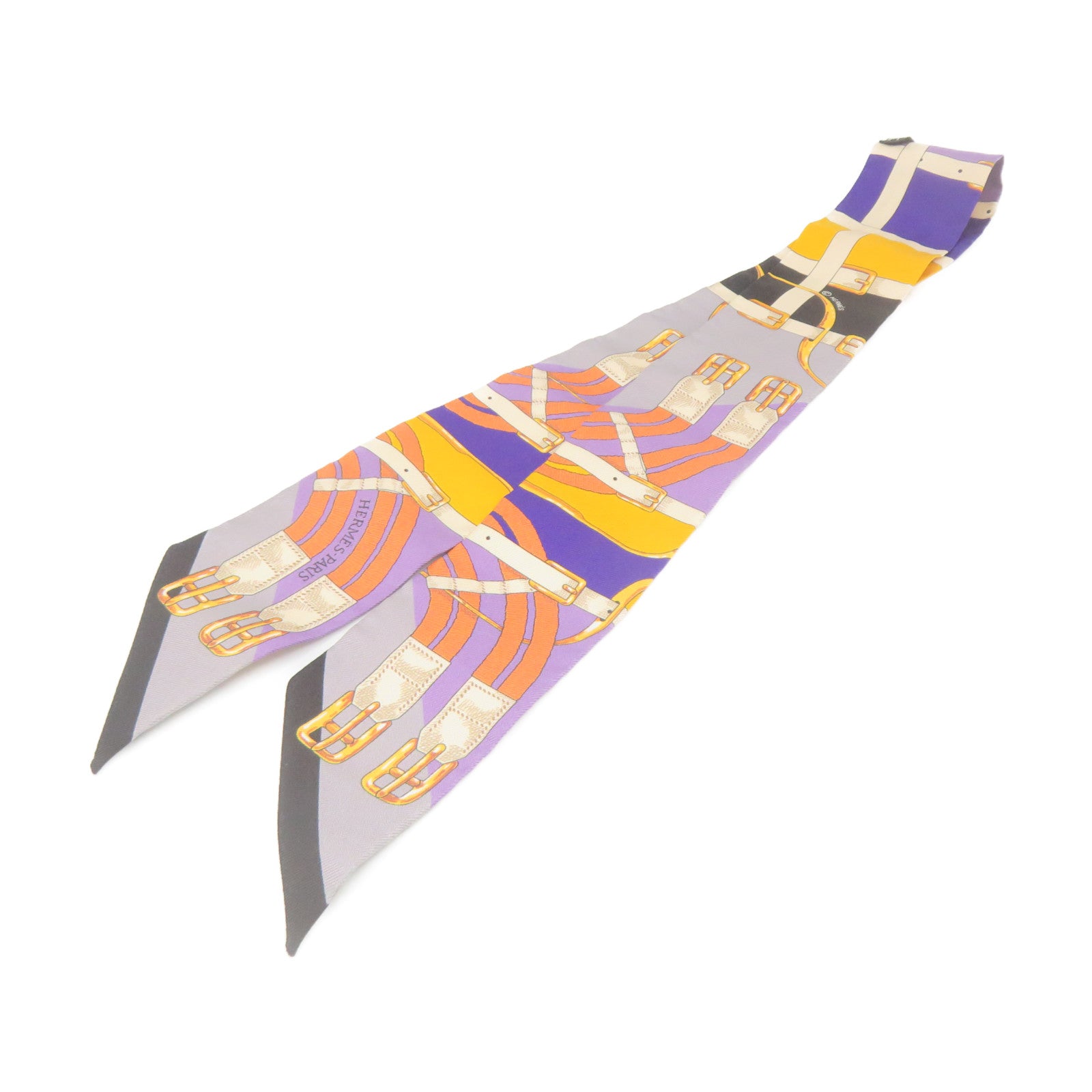 HERMES Silk Twilly Scarf Purple/Yellow/Black/Color