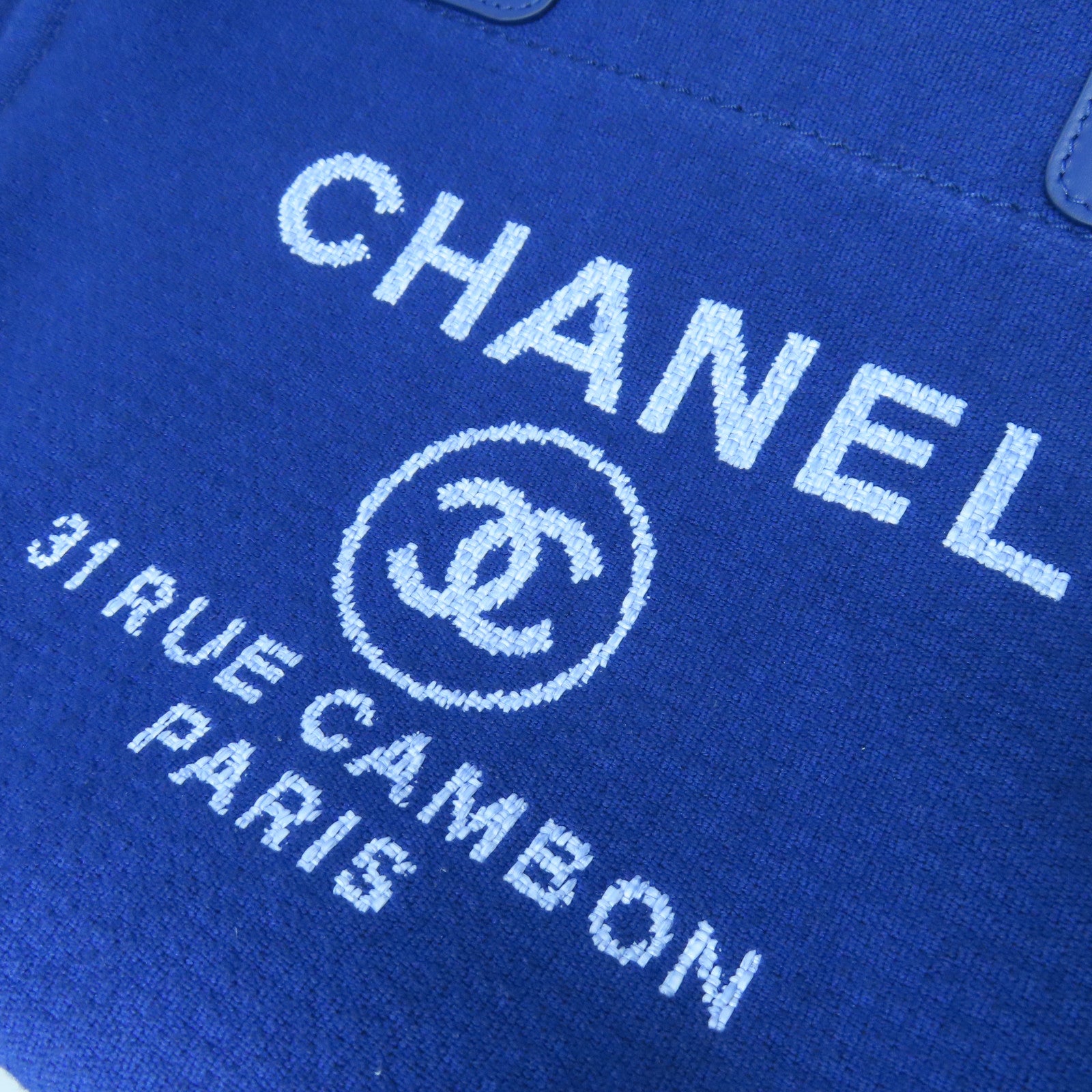 CHANEL 帆布Deauville銀扣手挽肩背兩用袋藍色