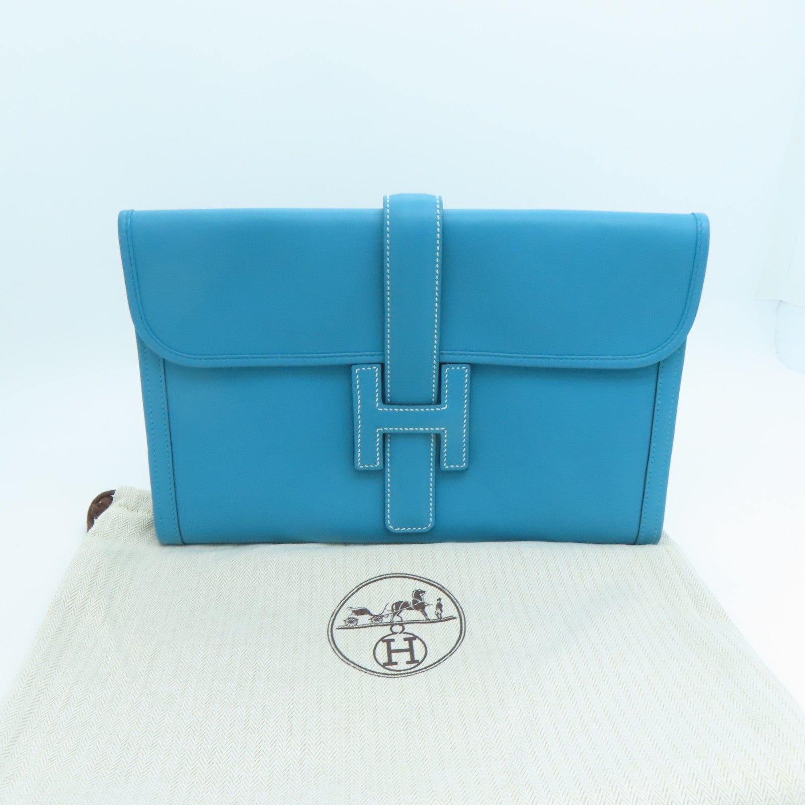 HERMES Swift皮革Jige手拿包土耳其亮蓝