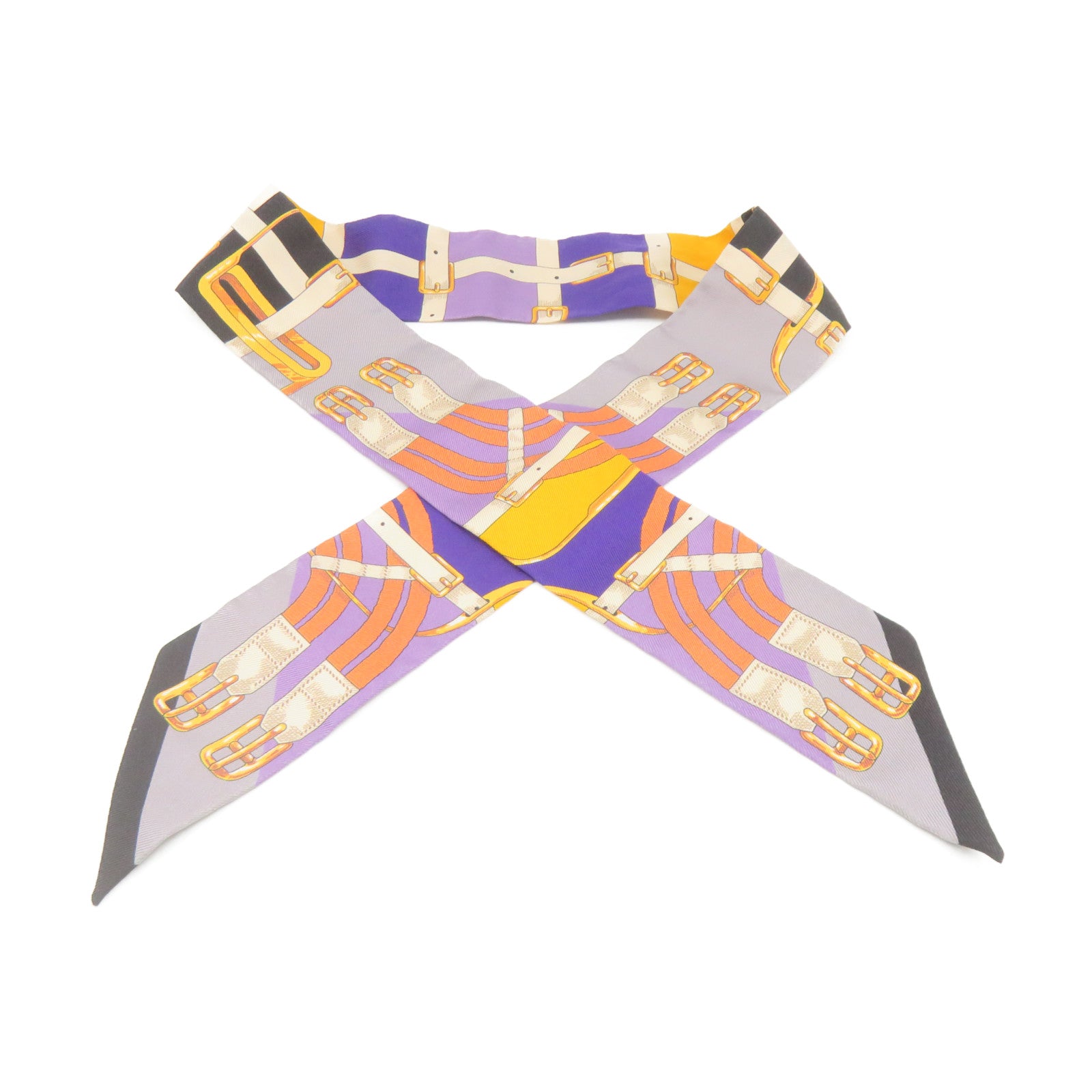 HERMES Silk Twilly Scarf Purple/Yellow/Black/Color