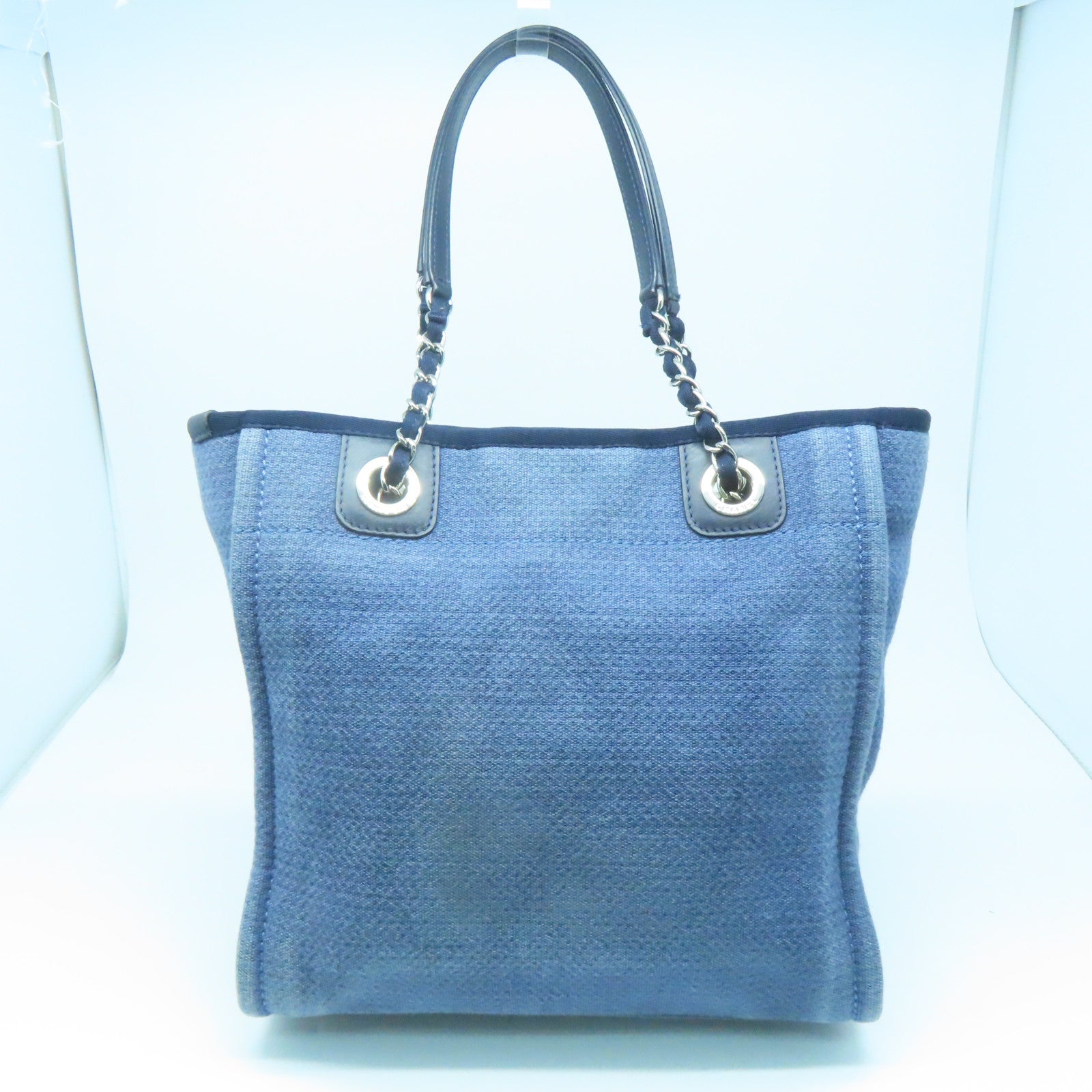 CHANEL 帆布Shoulder Bag银扣链带肩背袋蓝色