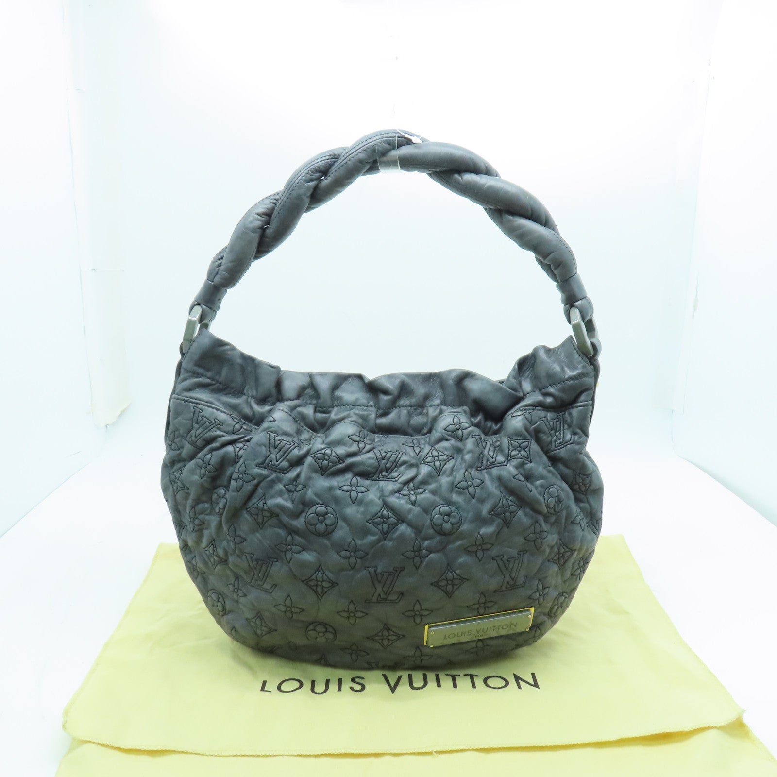 LOUIS VUITTON Lambskin Leather Nimbus Olympe PM Gold Buckle Shoulder Bag Gray