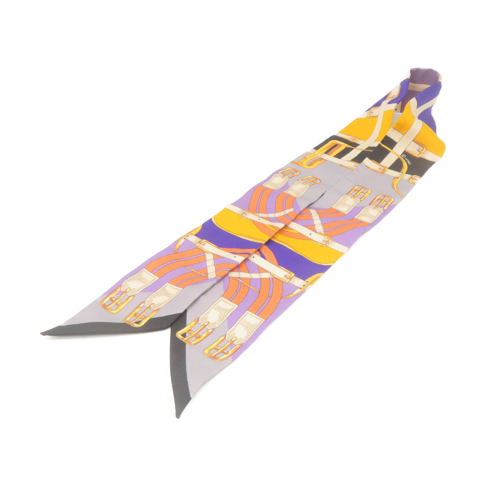 HERMES Silk Twilly Scarf Purple/Yellow/Black/Color
