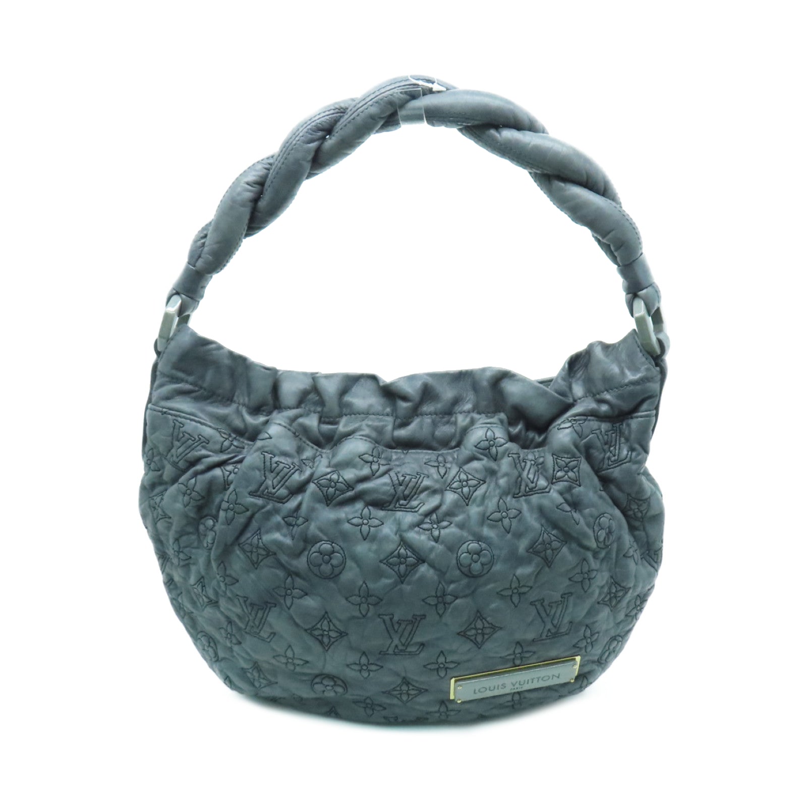 LOUIS VUITTON Lambskin Leather Nimbus Olympe PM Gold Buckle Shoulder Bag Gray