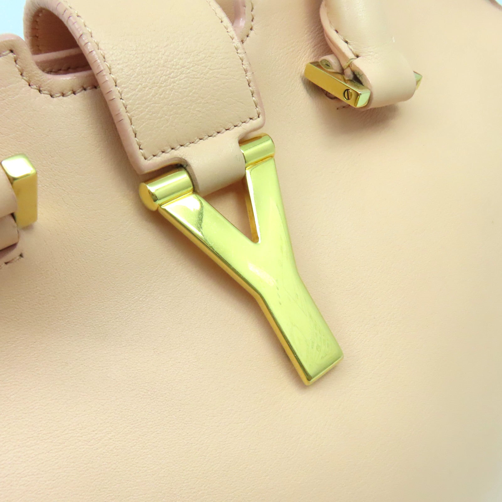 SAINT LAURENT 牛皮皮革2Way Shoulder Bag金扣手挽肩背兩用袋米色