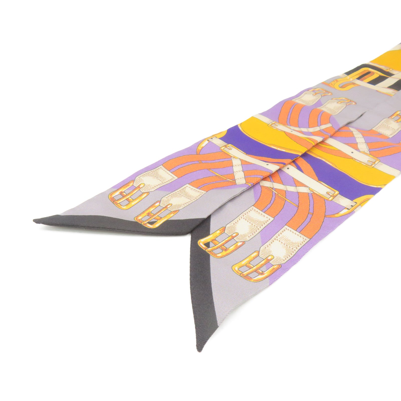 HERMES Silk Twilly Scarf Purple/Yellow/Black/Color