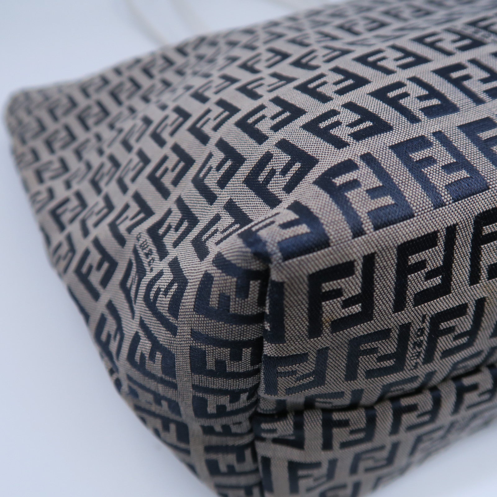 FENDI 帆布Tote Bag銀扣肩背袋灰色/藍色