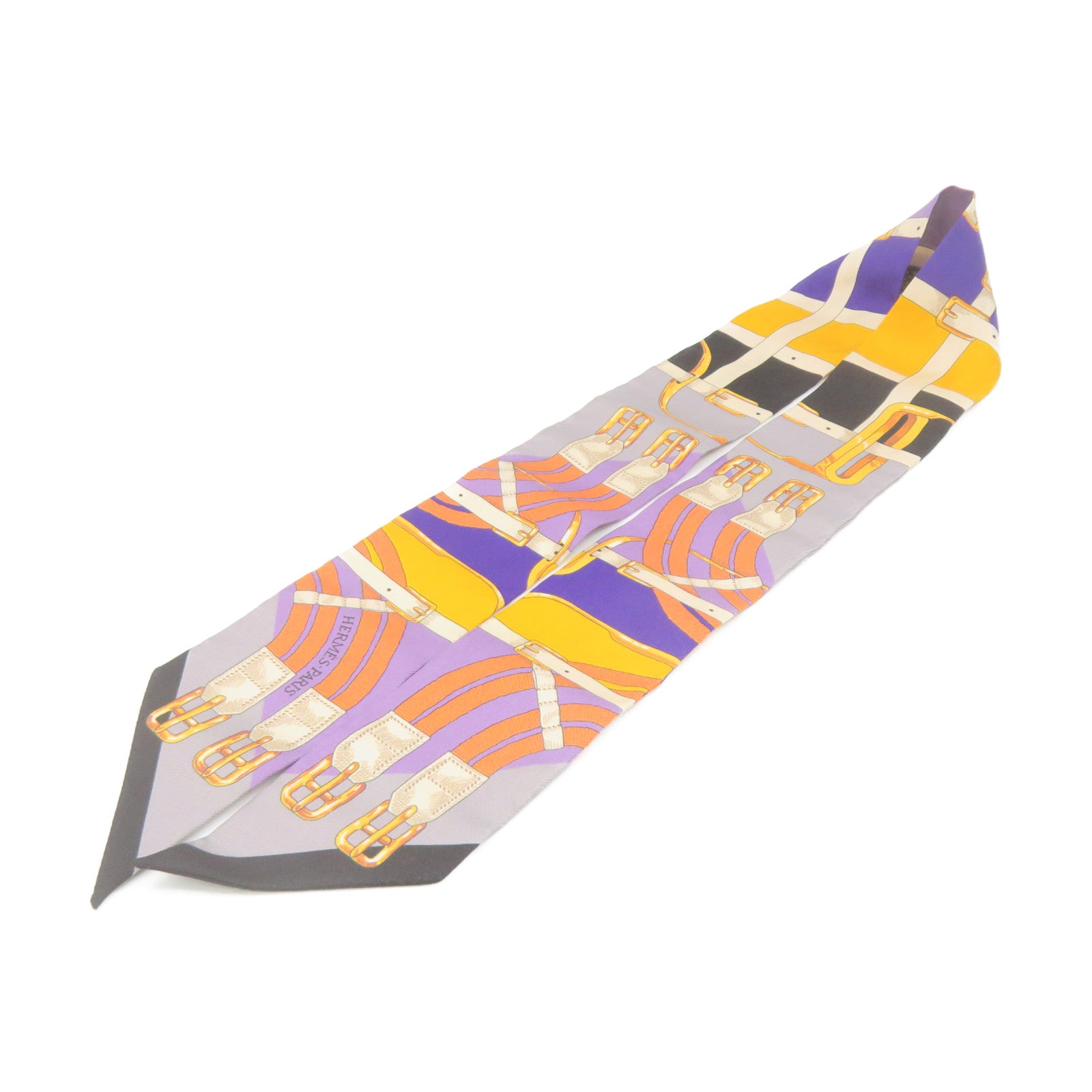 HERMES Silk Twilly Scarf Purple/Yellow/Black/Color