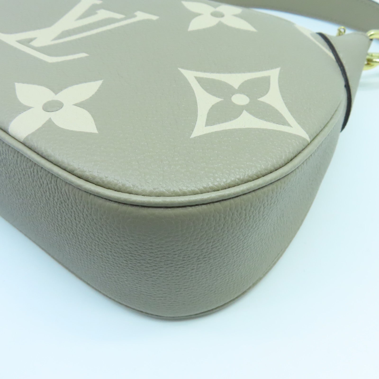LOUIS VUITTON Monogram Empreinte Bagatelle Gold Buckle Handle Shoulder Bag Turtledove Grey/Cream